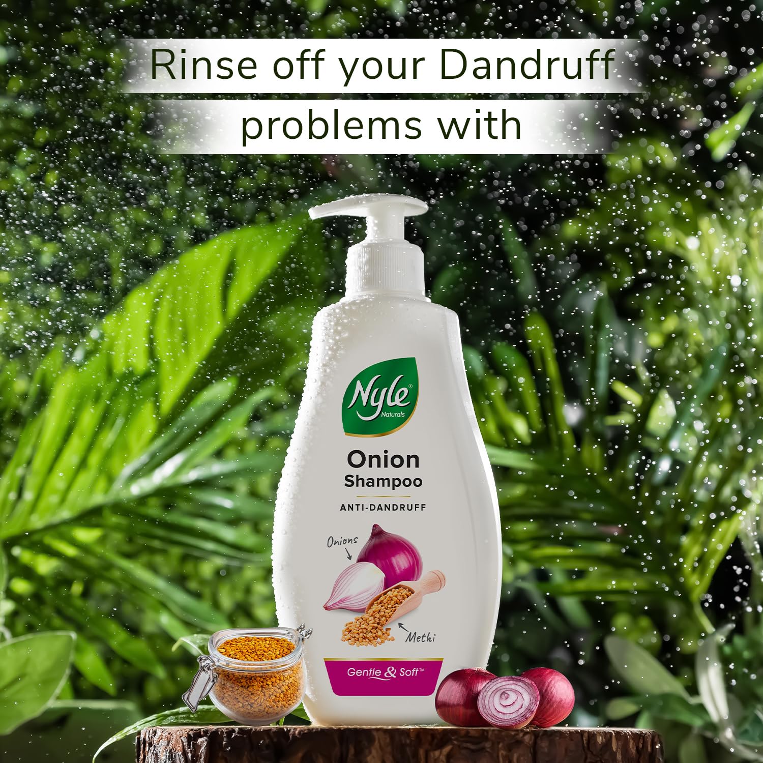 Nyle Naturals Onion Anti-Dandruff Shampoo with Fenugreek - Gentle, pH Balanced & Paraben Free for Men & Women (800ml) - Soothes Scalp & Reduces Flakes for Healthy Hair