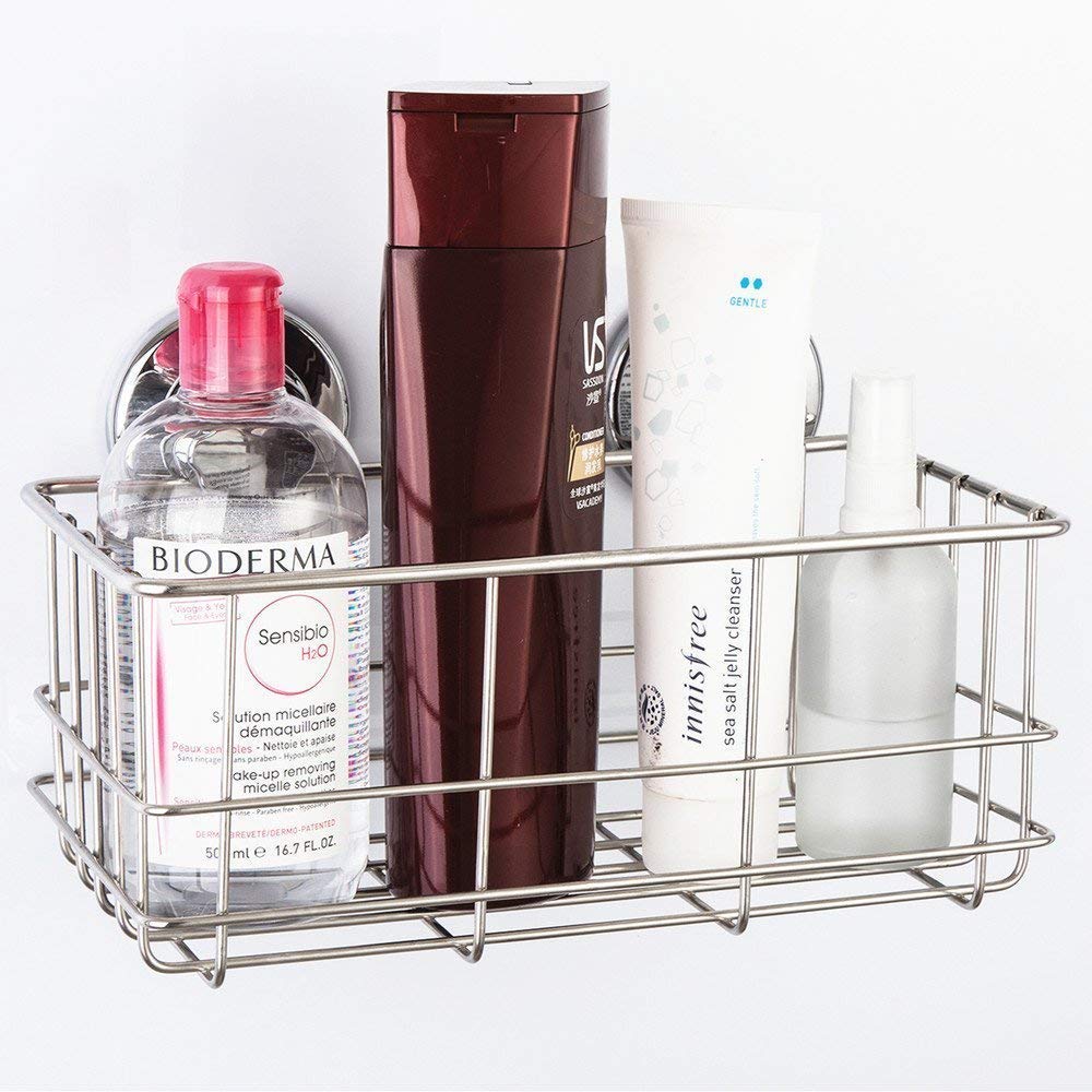 Rustproof SANNO Shower Caddy Organizer with Suction Cups - Large Deep Wire Basket for Bathroom Storage, Soap Dish Holder & No Damage Bath Shelf - Perfect for Shower Organization and Bathroom Accessories