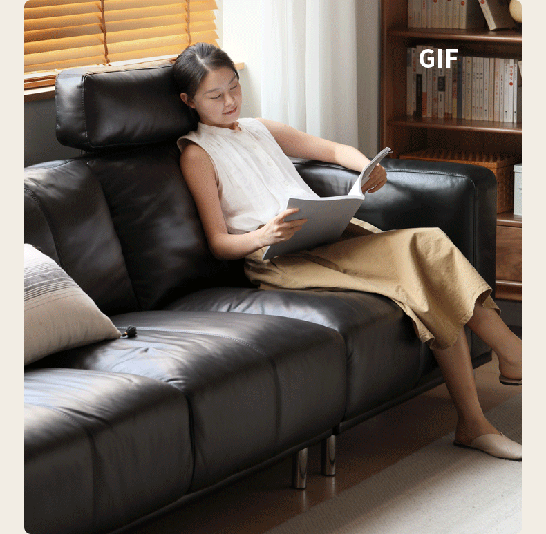 Premium Black Cowhide Down-Filled Luxury Sofa - Soft & Comfortable for Living Room, Lounge, or Office