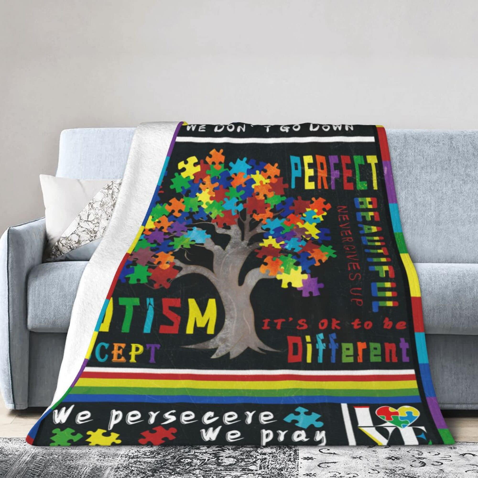 Autism Awareness Plush Fuzzy Throw Blanket - Ultra Soft Cozy Warm Comfy Blanket for Couch, Sofa & Bed - 50x40 Inches - Perfect for Relaxing, Snuggling & Sensory Comfort