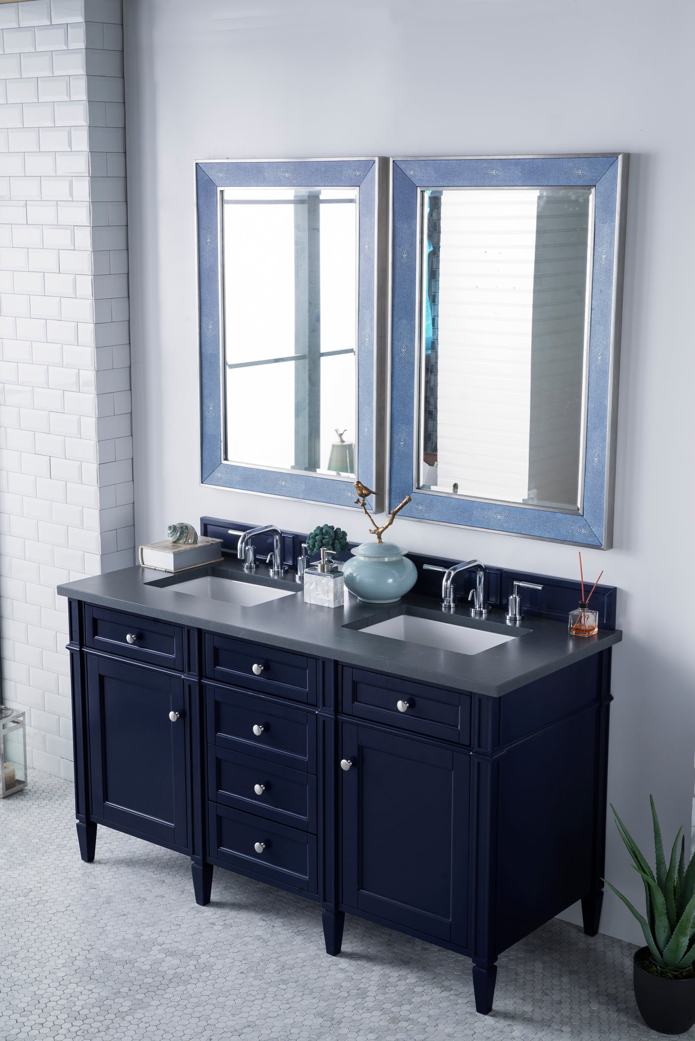 Brittany 60 Inch Double Bathroom Vanity with Victory Blue Finish & 3CM Charcoal Soapstone Quartz Countertop - Perfect for Master Bathroom, Guest Bath, or Home Renovation Projects