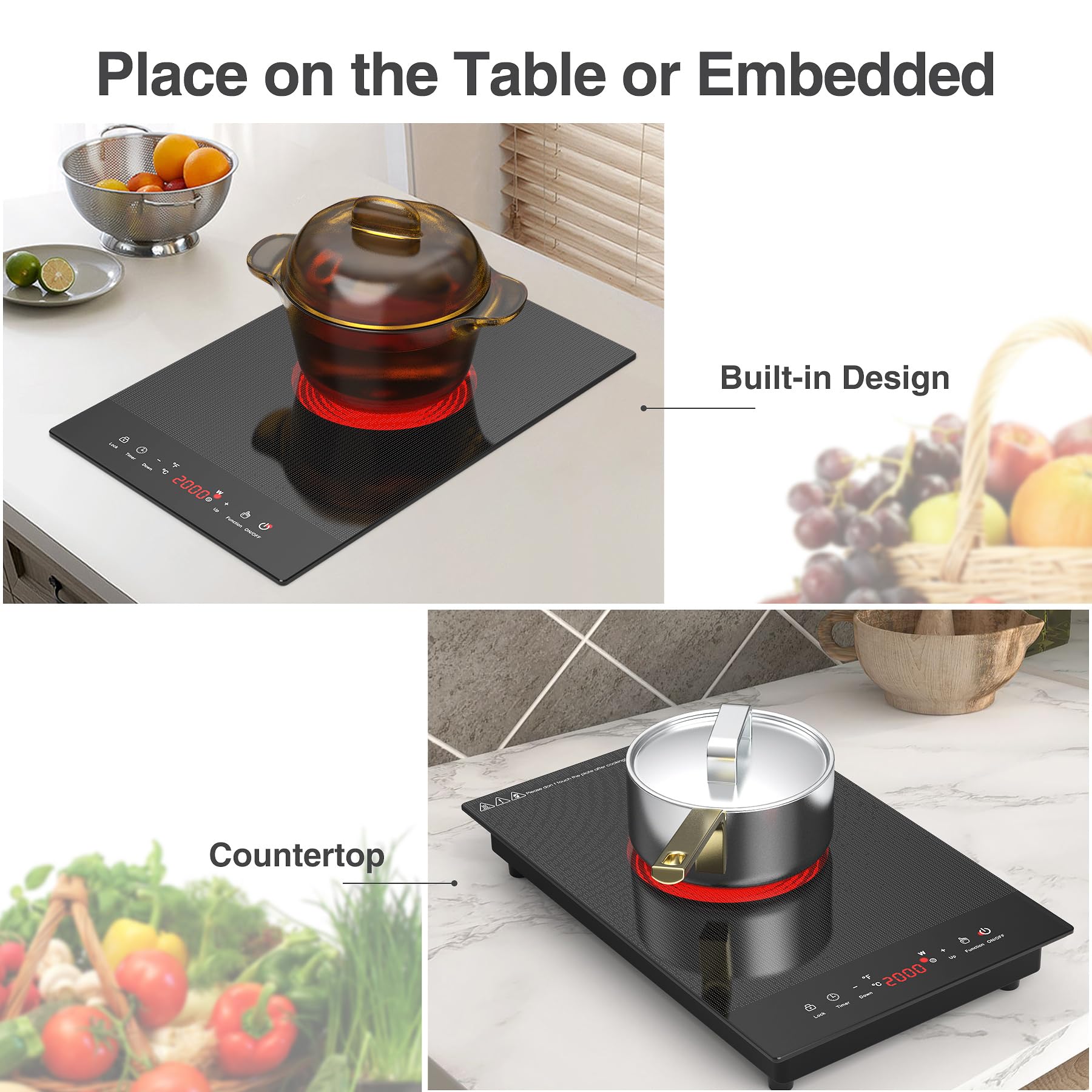 VBGK 2000W Portable Induction Cooktop - 110V Electric Stove Top with LED Touch Control, 9 Power Levels, Child Lock & Timer, Overheat Protection - Perfect for Small Kitchens, Dorms, RVs & Outdoor Cooking