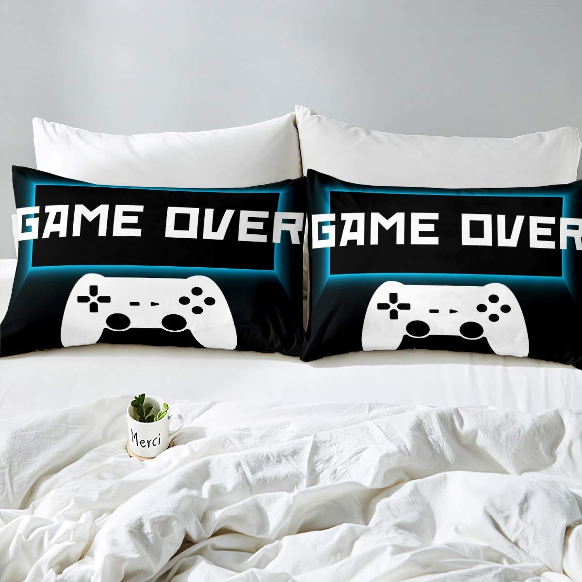 Feelyou Video Game Controller Duvet Cover Set - Soft Luxury Bedding for Boys, Kids, Teens & Adults - Twin Size 2Pcs Black - Perfect for Gamers' Bedroom Decor & Gift Ideas