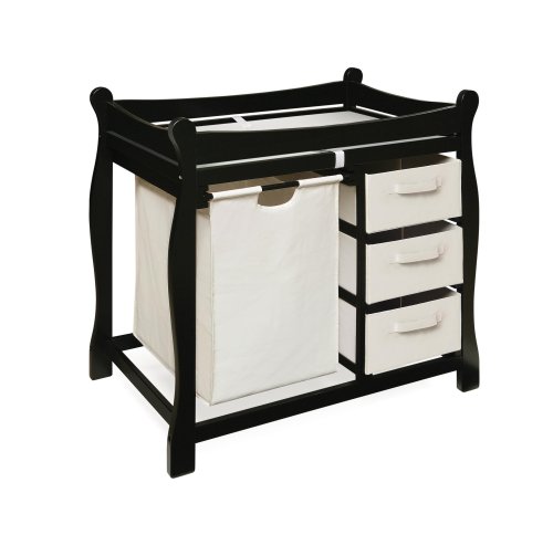 Modern Sleigh Style Baby Changing Table with Laundry Hamper & 3 Storage Baskets - Nursery Organization Essential for Diaper Changes & Baby Care