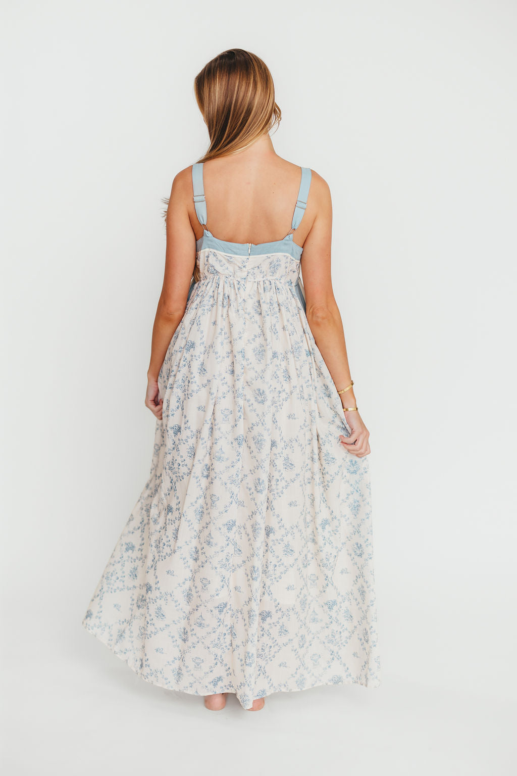 Lillian Toile Maxi Dress in French Blue - Floral Summer Midi Dress for Women, Perfect for Beach Vacations, Garden Parties & Date Nights