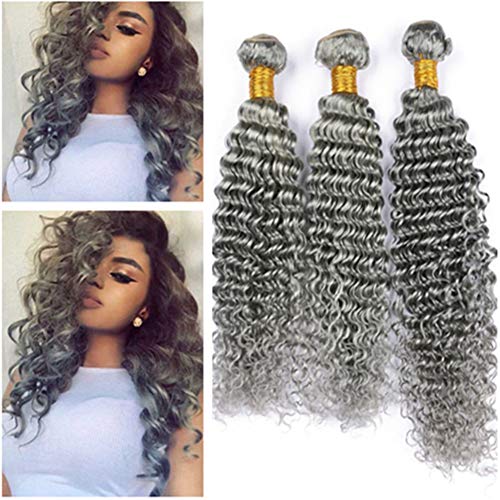Tony Beauty Virgin Brazilian Silver Grey Human Hair Bundles - 3/4 Pcs Deep Wave Wavy Grey Remy Hair Extensions (12-18 Inch) | Brazilian Hair Wefts for Stunning Hairstyles & Volume Boost - Perfect for Parties, Weddings & Daily Wear