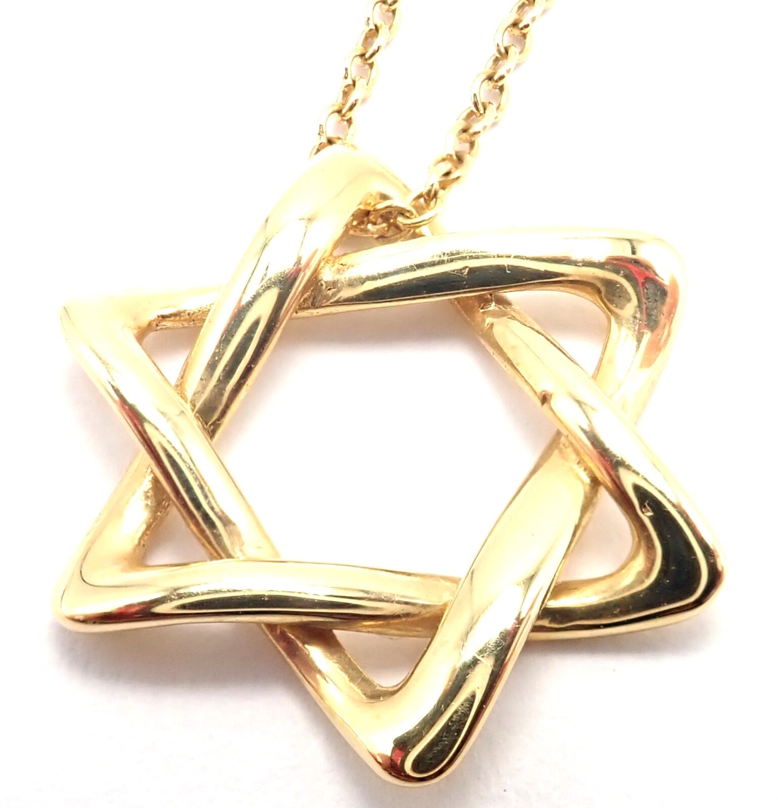 Authentic Tiffany & Co Peretti 18k Yellow Gold Star of David Pendant Necklace - Elegant Jewish Jewelry Gift for Women, Perfect for Hanukkah, Bar Mitzvah & Special Occasions