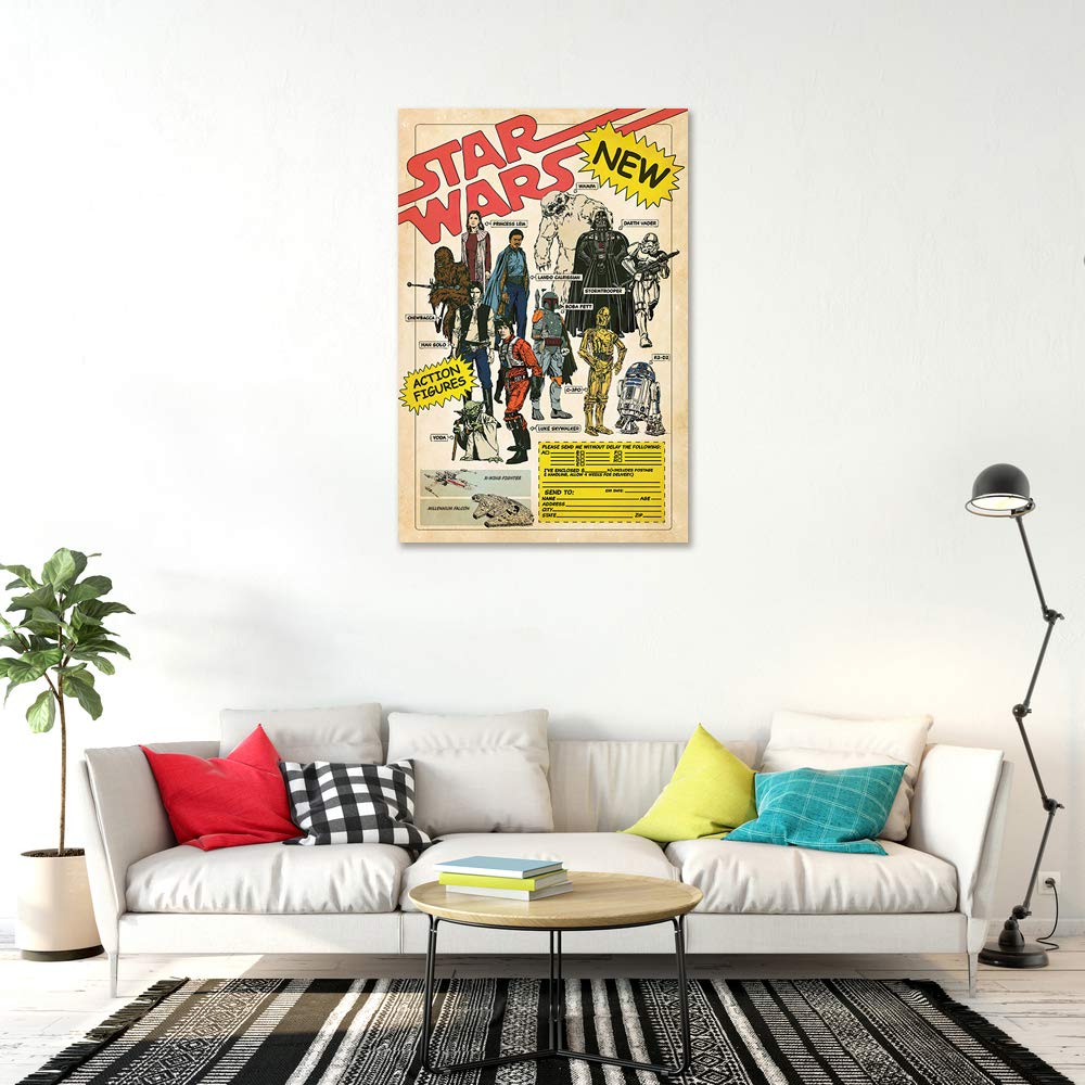 Star Wars Movie Poster 24x36 Inches - Darth Vader, Han Solo & Luke Skywalker Action Figures Wall Art - Includes Clear Poster Hanger - Perfect for Bedroom, Game Room & Movie Theater Decor