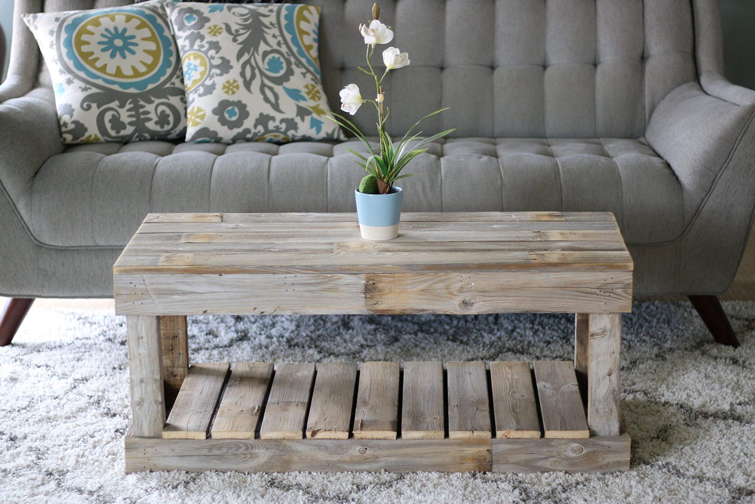 Natural Wood Slatted Bottom Coffee Table - Rustic Modern Living Room Furniture for Home Decor & Relaxation