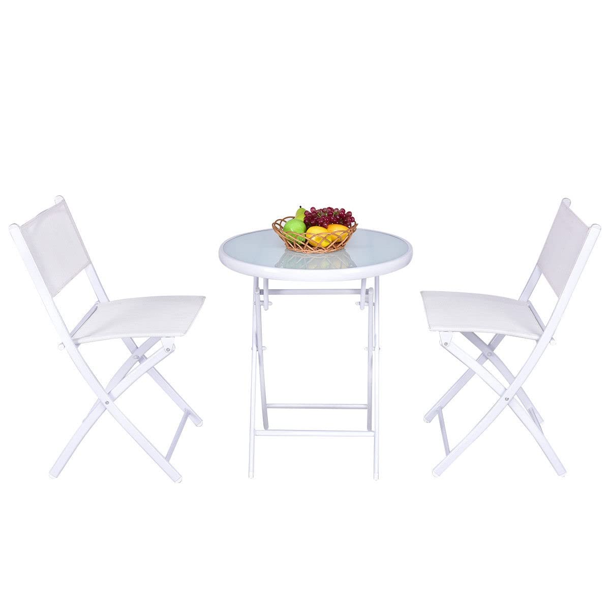 3-Piece Folding Bistro Table and Chairs Set - White Outdoor Patio Furniture for Garden, Backyard, Balcony - Perfect for Coffee Time, Small Dining, and Relaxing in Your Outdoor Space
