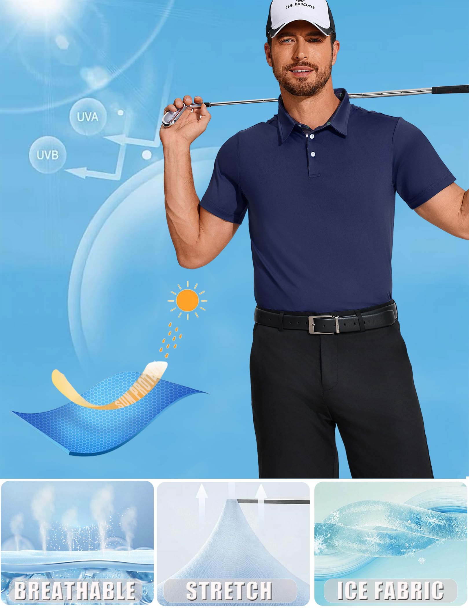 PINSPARK Men's Performance Polo Shirts - Short Sleeve Moisture Wicking Dry Fit Golf Shirts for Men | Breathable Casual Collared Shirt for Golf, Tennis & Outdoor Activities