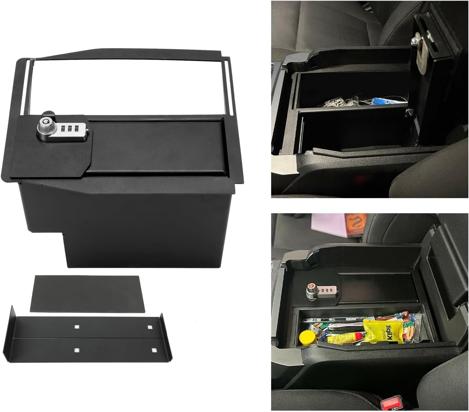 HECASA Heavy Duty Center Console Safe Lock Box - Compatible with 2015-2022 Ford F150 Raptor F250 F350 Super Duty Trucks | Powder Coated Steel Security Storage | Perfect for Guns, Cash & Valuables Protection in Your Vehicle