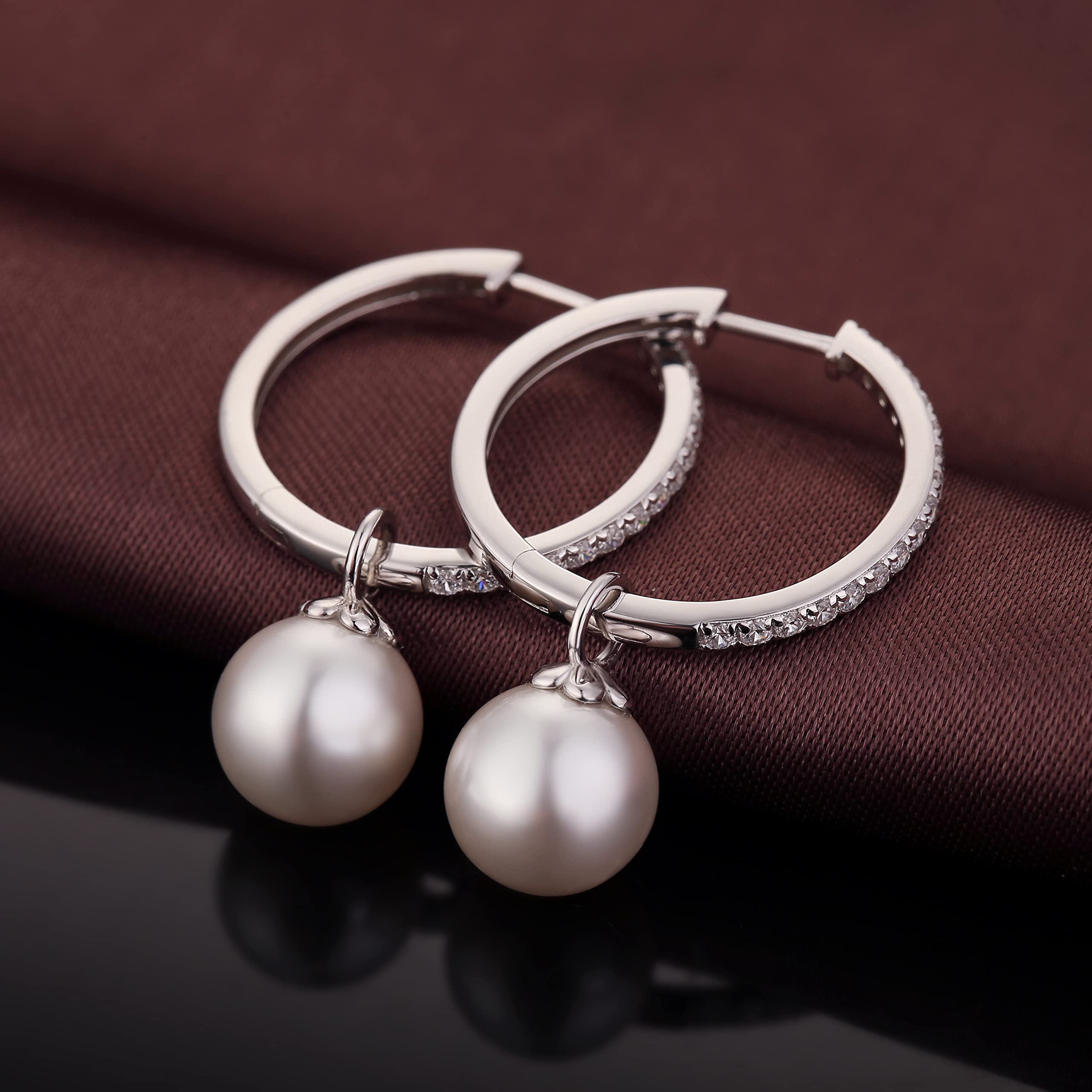 18K White Gold Plated Large Hoop Earrings for Women - 20mm-40mm 925 Sterling Silver Dangle Earrings with Cubic Zirconia | Elegant Party, Wedding & Everyday Jewelry Gift