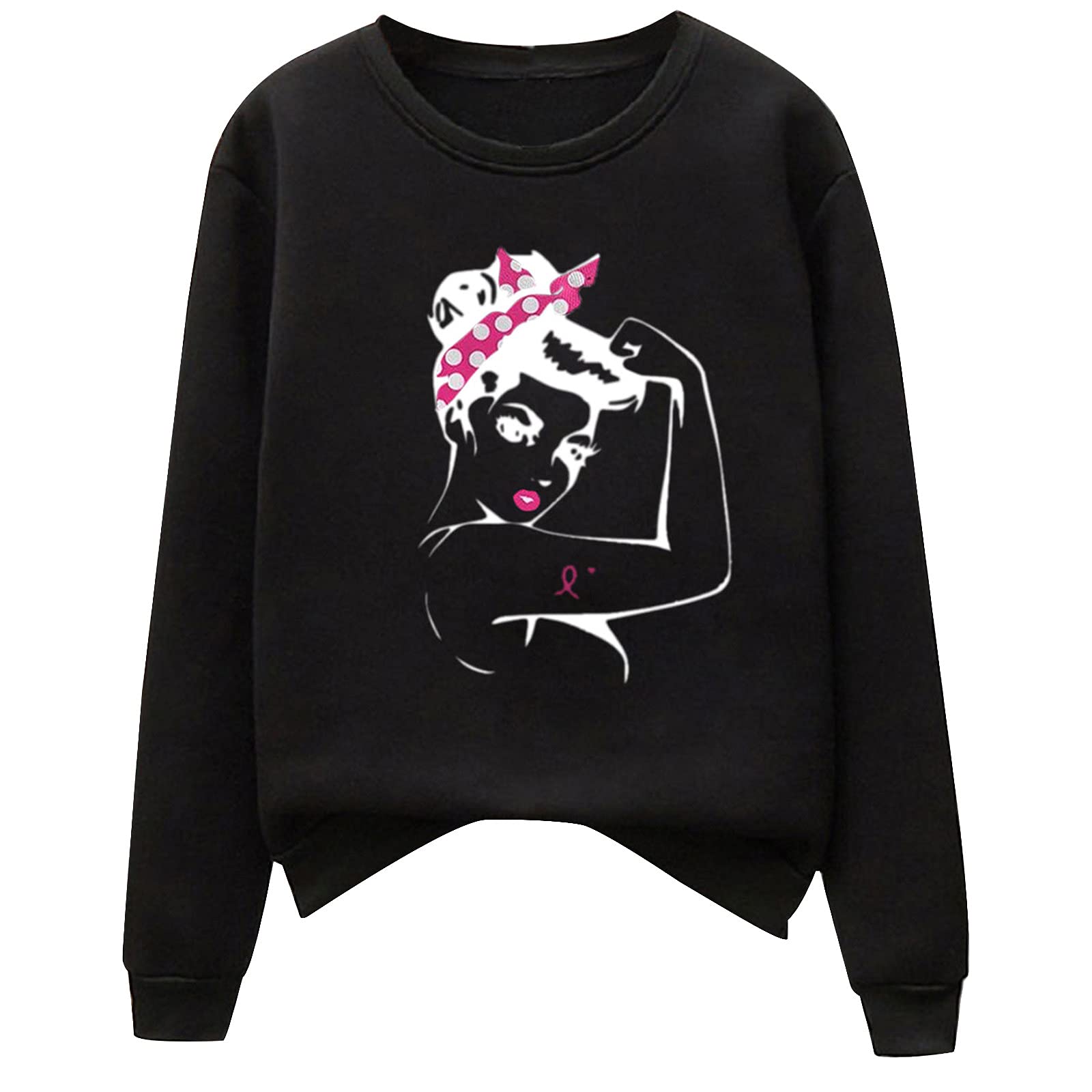 Women's Breast Cancer Awareness T-Shirt - Long Sleeve Inspirational Sweatshirt with Letter Print, Loose Fit Tunic Top for Survivors & Supporters | Comfortable Casual Wear for Fundraisers, Walks & Everyday Encouragement