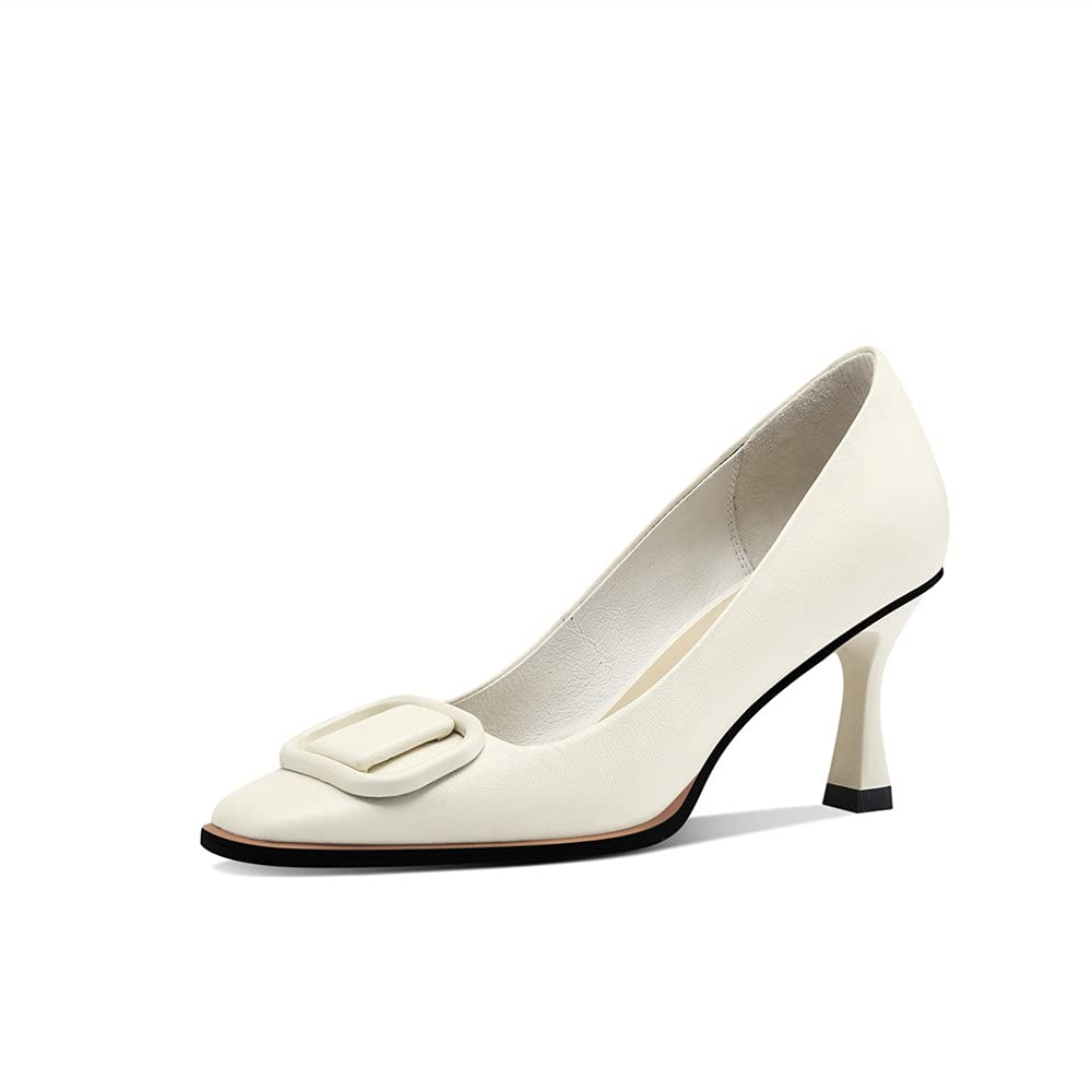 TinaCus Women's Genuine Leather Square Toe Stiletto Heel Pumps - Handmade Mid Heel Dress Shoes with Buckle Closure | Perfect for Office, Party & Evening Events
