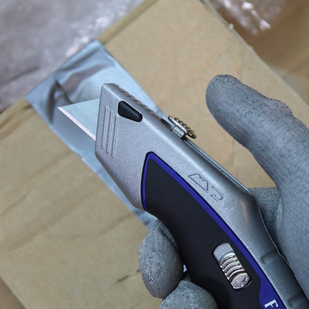 Professional Auto-Load Utility Knife - Heavy Duty Retractable Box Cutter with Safety Lock for Warehouse, Construction & DIY Projects | Sharp Blade for Cutting Cardboard, Carpet & Packaging Materials