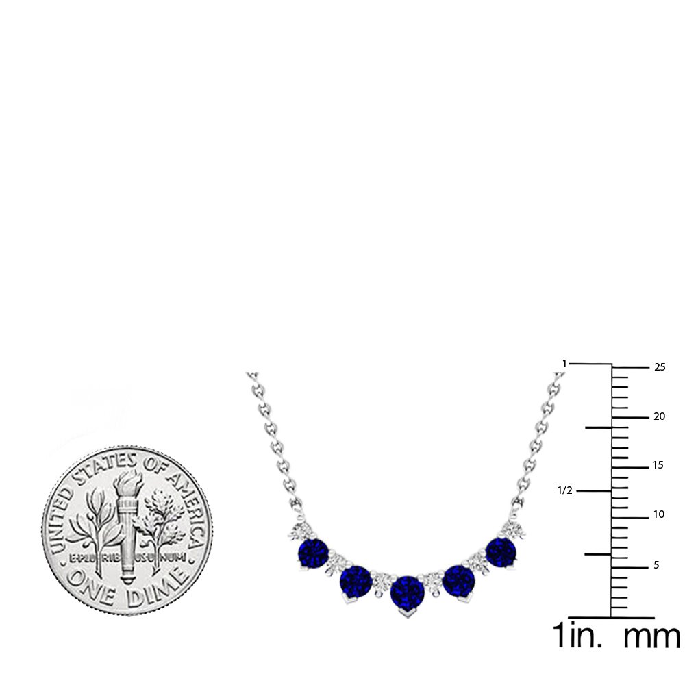 10K Solid White Gold Round Blue Sapphire & Diamond Women's Necklace - Elegant Silver Chain Jewelry for Weddings, Parties & Special Occasions