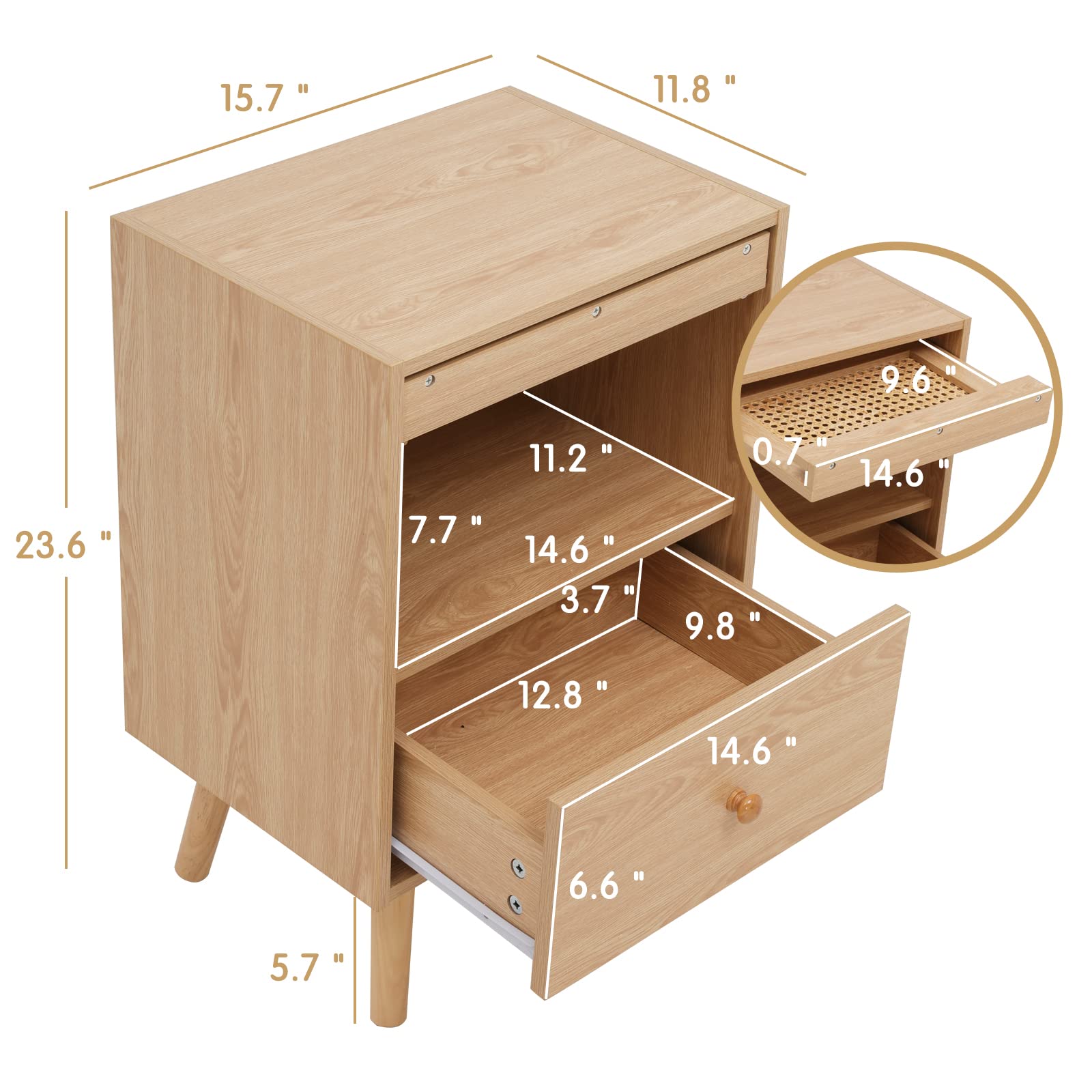 Anbuy 6-Drawer Dresser and Nightstand Set for Bedroom - 3-Piece Wooden Storage Combo (2 Nightstands & 1 Dresser) in Natural Finish - Perfect for Master Bedroom, Guest Room & Apartment Organization