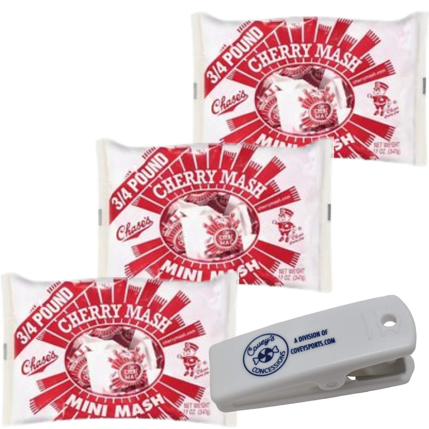 Chase's Cherry Mash Candy Bar Mini-Mash Original - 12 oz Bags (3-Pack) - Chocolate Covered Peanut Cherry Flavored Candies with Snack Bag Clip - Perfect for Parties, Halloween Treats & Office Snacks