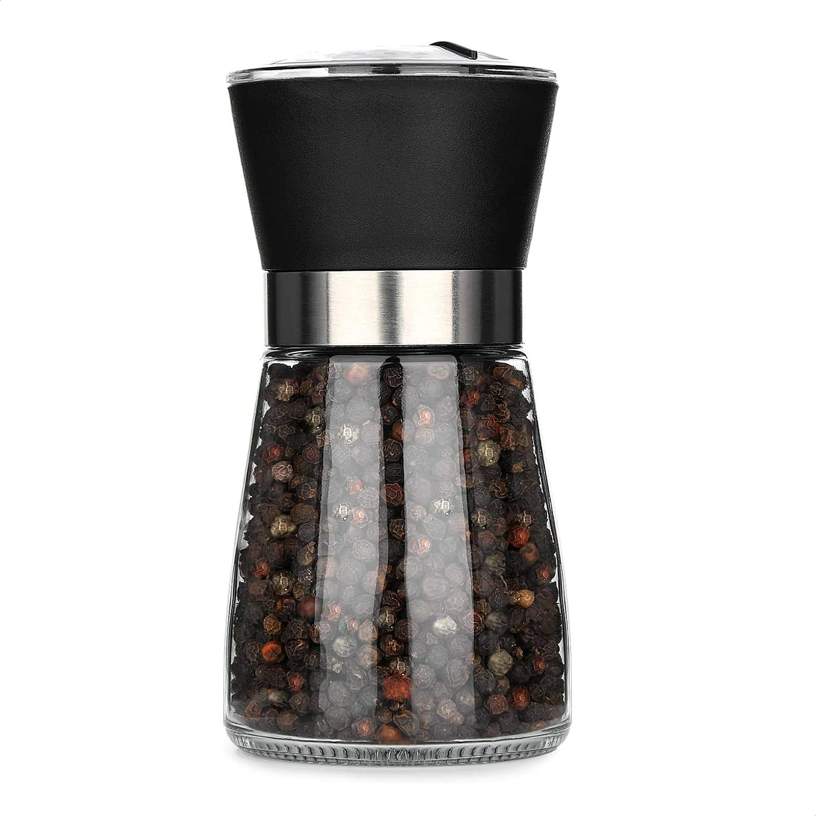 Premium Manual Salt and Pepper Grinder Set - Adjustable Ceramic Core Refillable Glass Spice Mill with Airtight Stainless Steel Lid | 5.1-Inch Compact Design for Freshly Ground Seasonings | Perfect for Kitchen, Dining Table, Camping & Gifts