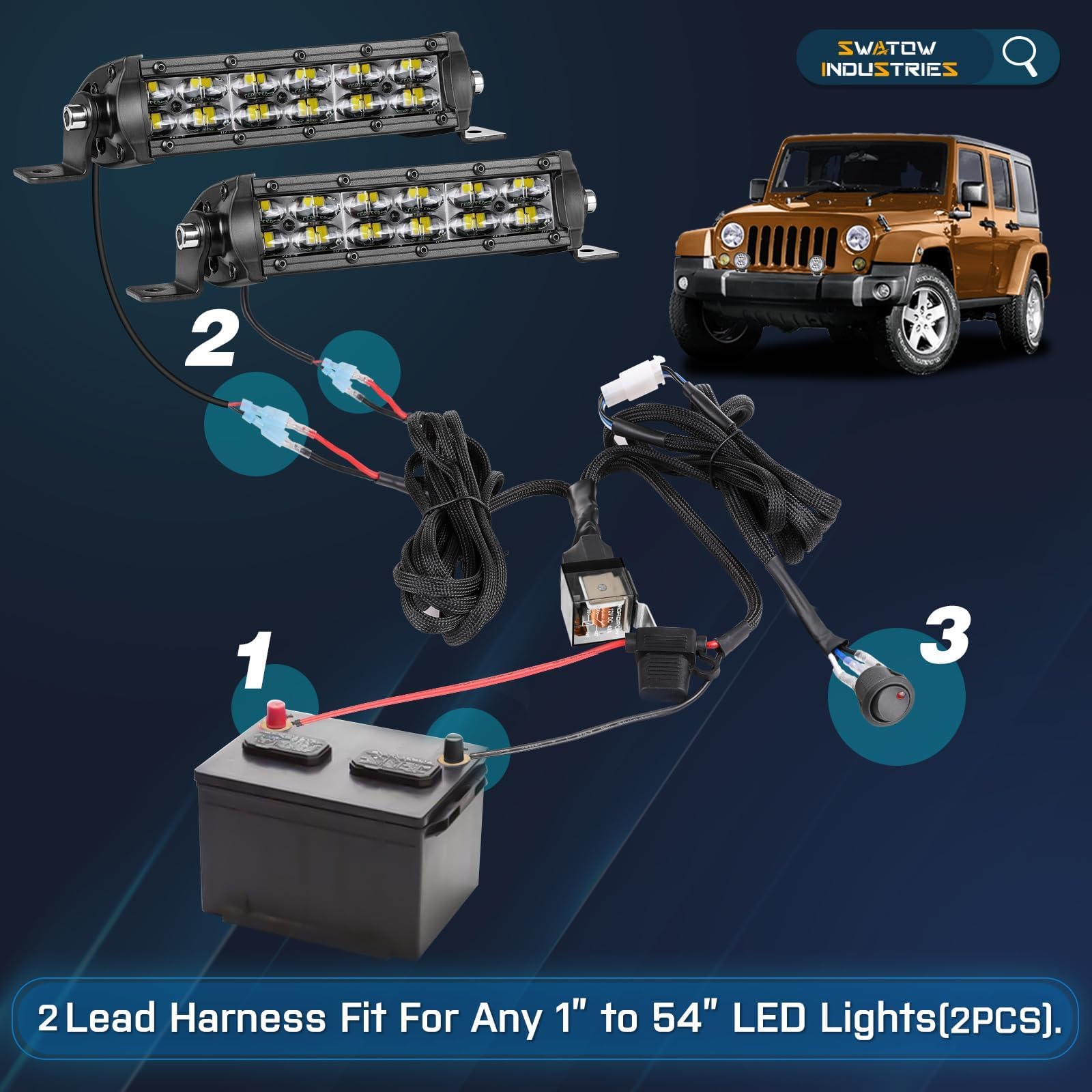 2 Lead Fog Light Wiring Harness Kit with Switch, 40A Relay & 10A Fuse - Compatible with LED Light Bars, Pod Lights & Off-Road Vehicles - Perfect for Trucks, Jeeps & ATVs
