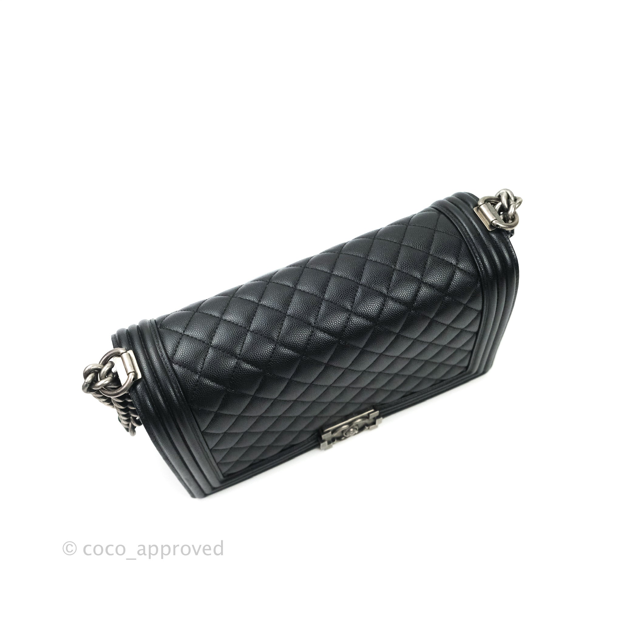 Chanel Boy New Medium Quilted Black Caviar Leather Bag with Ruthenium Hardware - Luxury Crossbody Purse for Women, Perfect for Evening Events & Daily Use