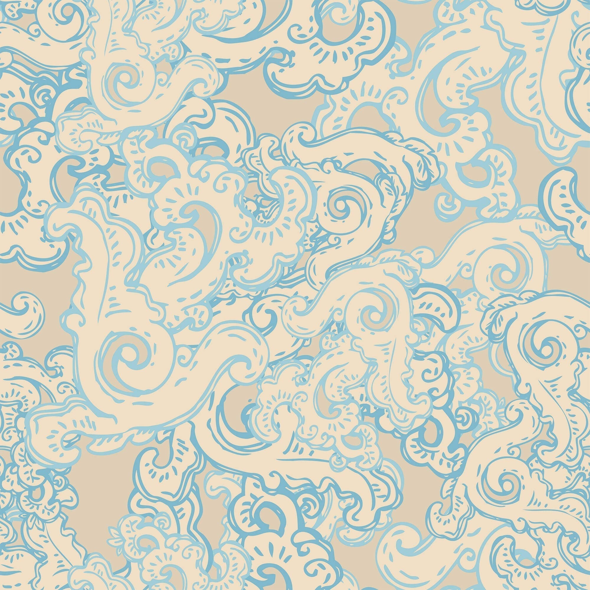 Beige and Blue Fish Nautical Peel and Stick Removable Wallpaper - Self-Adhesive Decorative Wall Covering for Bedroom, Bathroom, Nursery & Home Decor