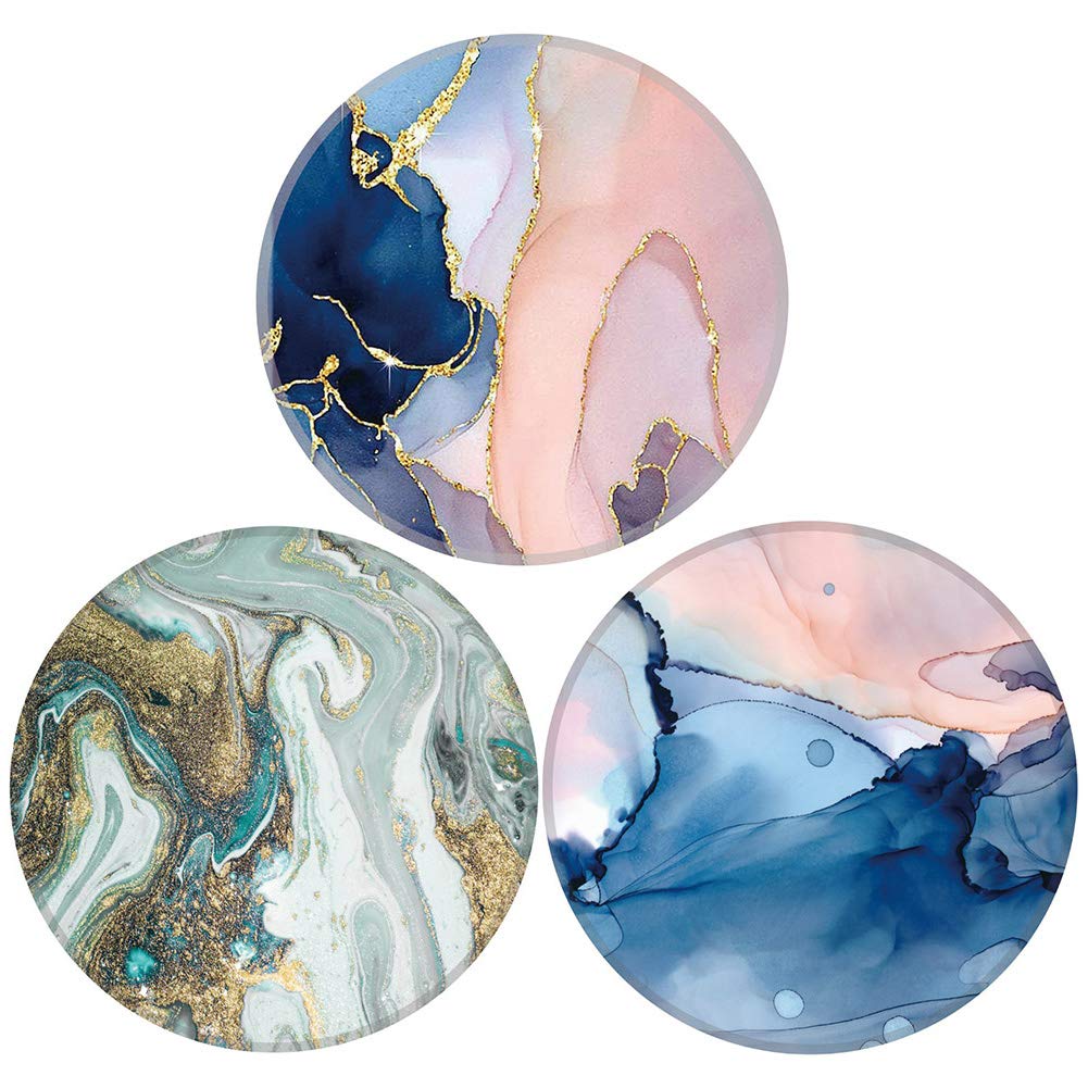 Non-Slip Round Mouse Pad Set with Cute Marble Design - 3 Pack Stitched Edge Rubber Mouse Mat for Women & Girls - Perfect for Office, Laptop, Computer & Travel Use