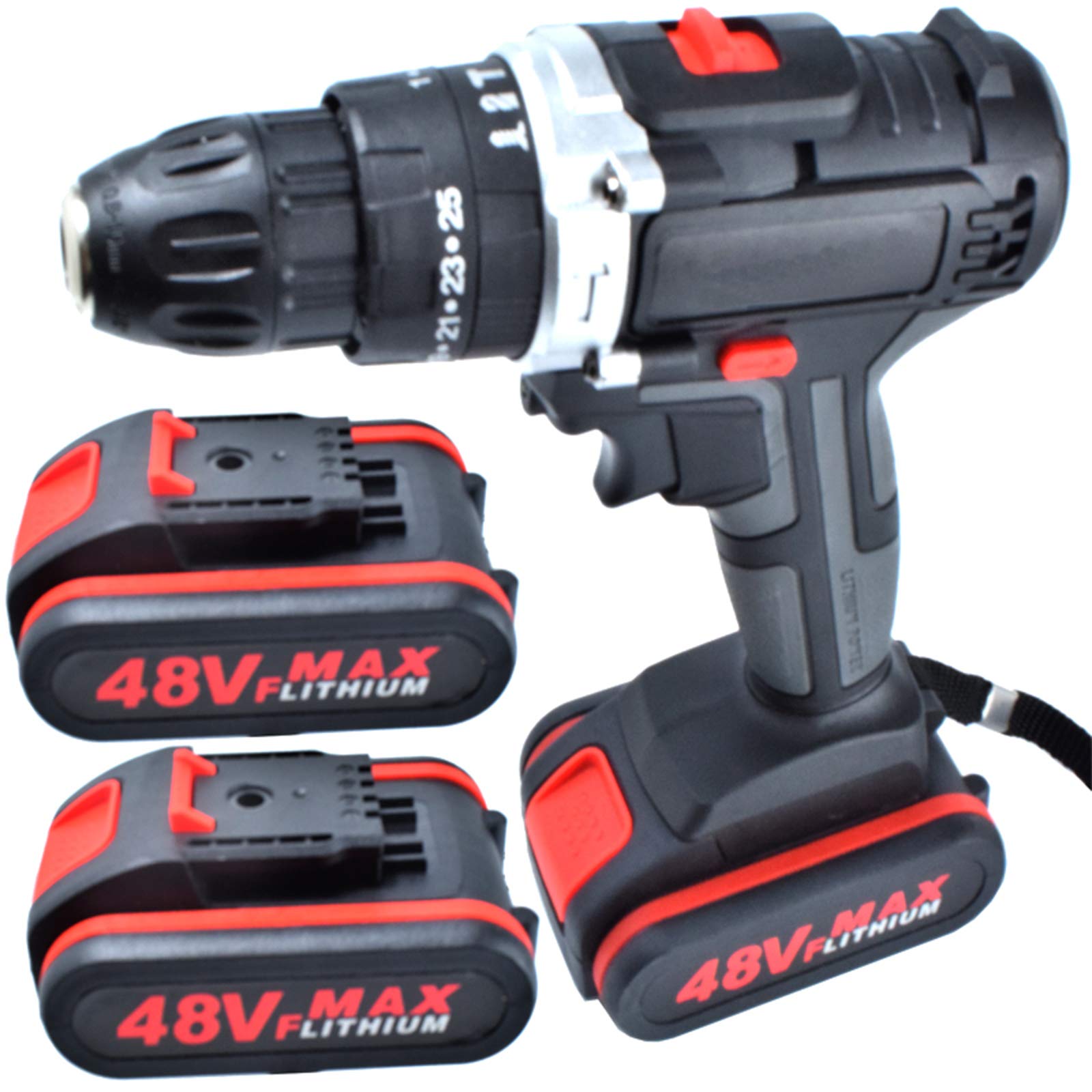 48V Cordless Impact Drill Driver with 25+1 Torque Settings, 2 x 2000mAh Li-ion Batteries & Fast Charger - Powerful Electric Screwdriver for Home DIY, Woodworking, Metal Drilling & Construction Projects