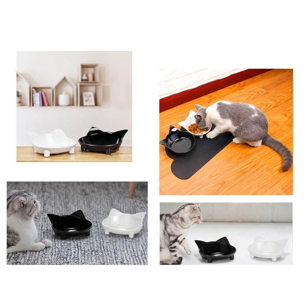 Non-Slip Cat & Dog Food Bowl with Cute Ears Design - Pet Feeding Dish for Kittens & Puppies - Perfect for Home, Travel and Outdoor Use - Black