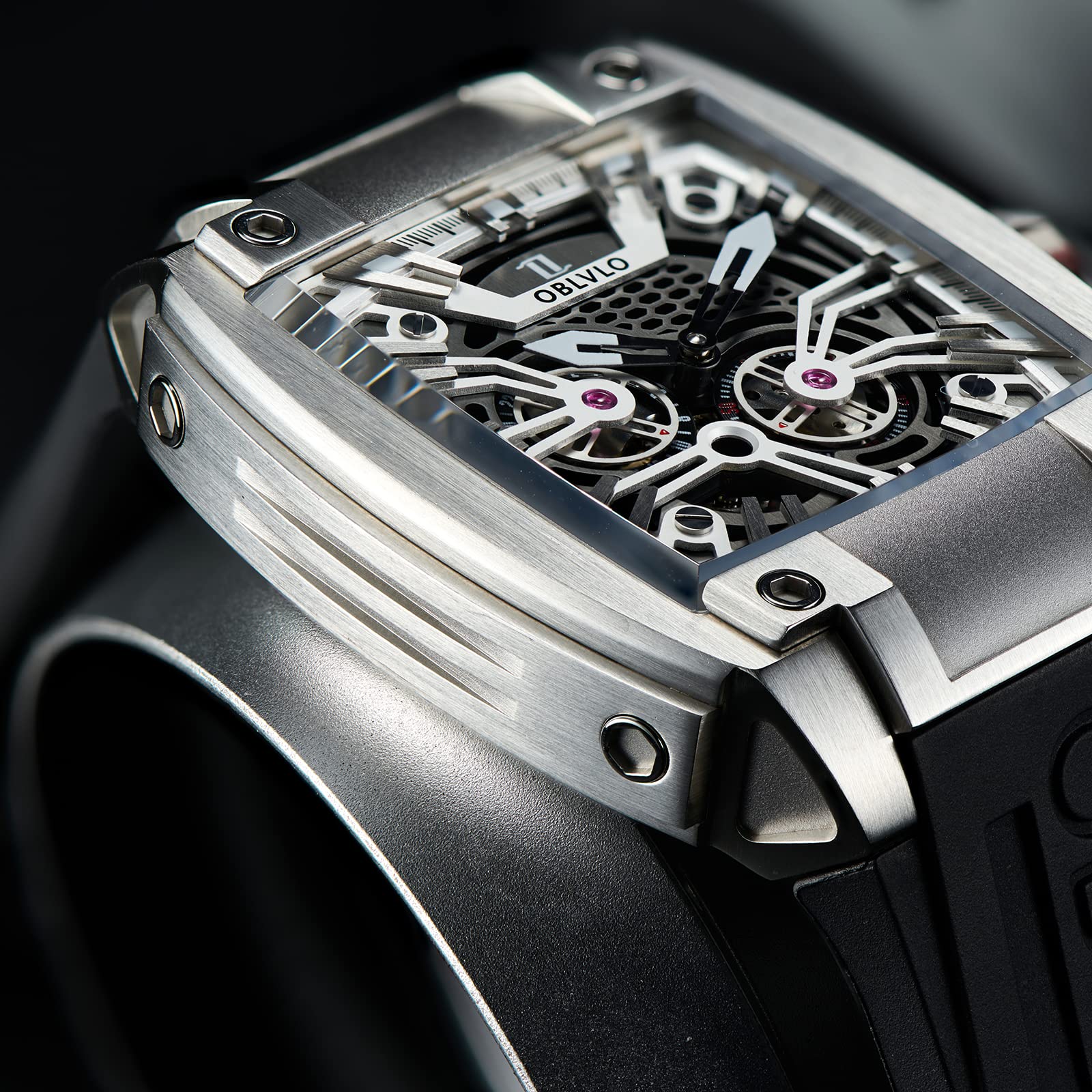 Men's Super Luminous Automatic Watch - Luxury Sport Square Skeleton Mechanical Watch with Rubber Strap | Waterproof & Shock Resistant | Perfect for Business, Casual Wear & Outdoor Activities (GM)