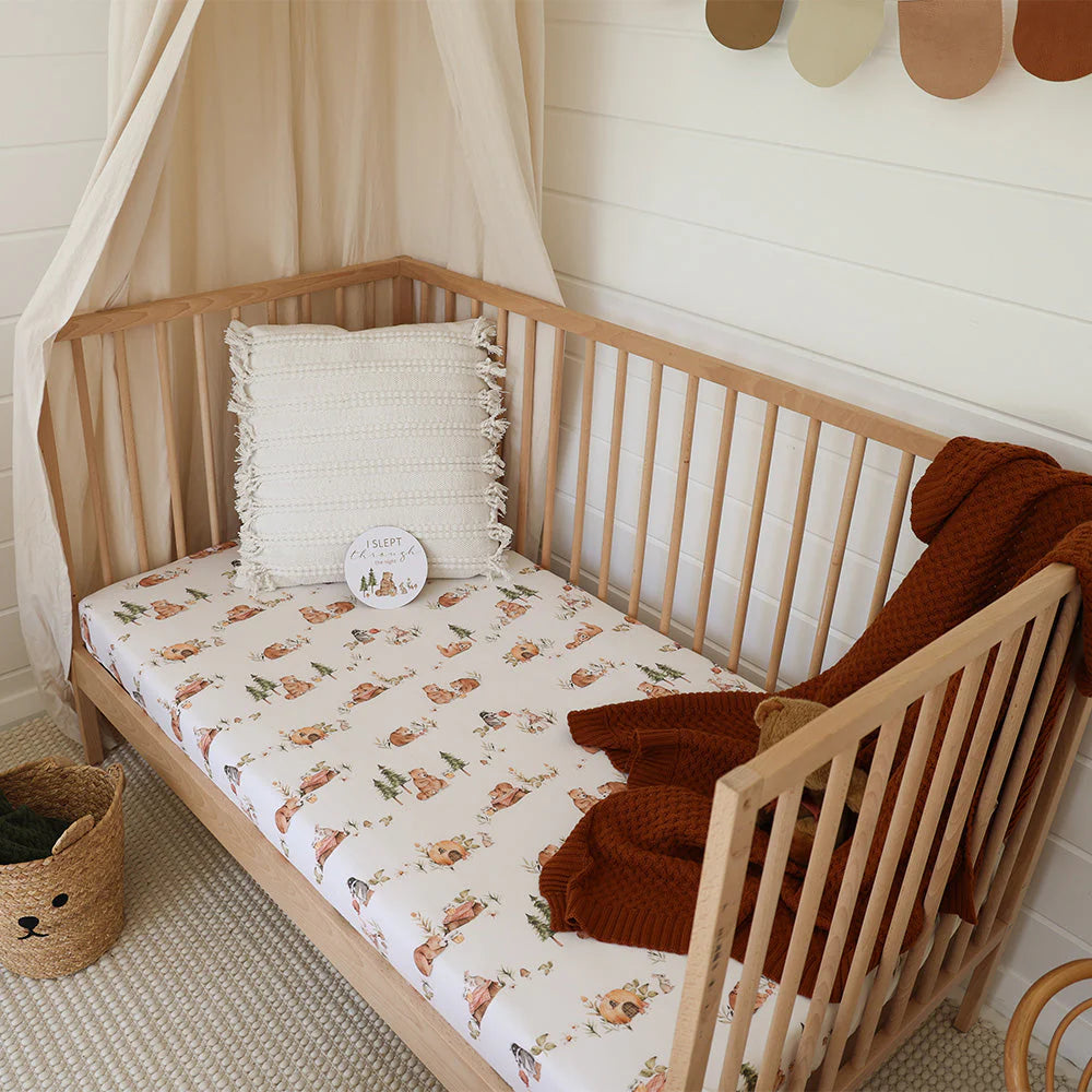 Organic Fitted Jersey Cotton Crib Sheet - Snuggle Hunny Bear Design | Soft, Breathable & Hypoallergenic Baby Bedding for Nursery, Daycare & Travel