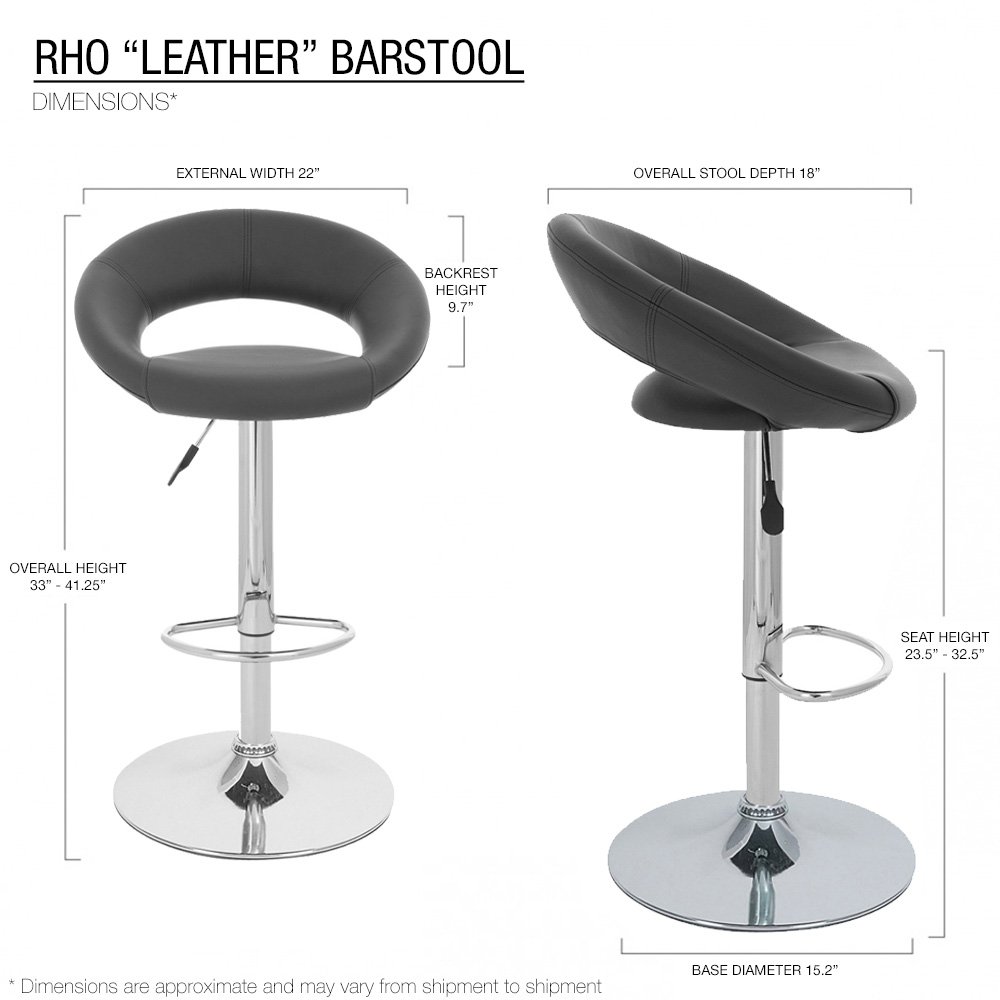 Rho Leather Adjustable Height Counter Bar Stool - Cherry Red for Modern Kitchen & Home Bar Decor