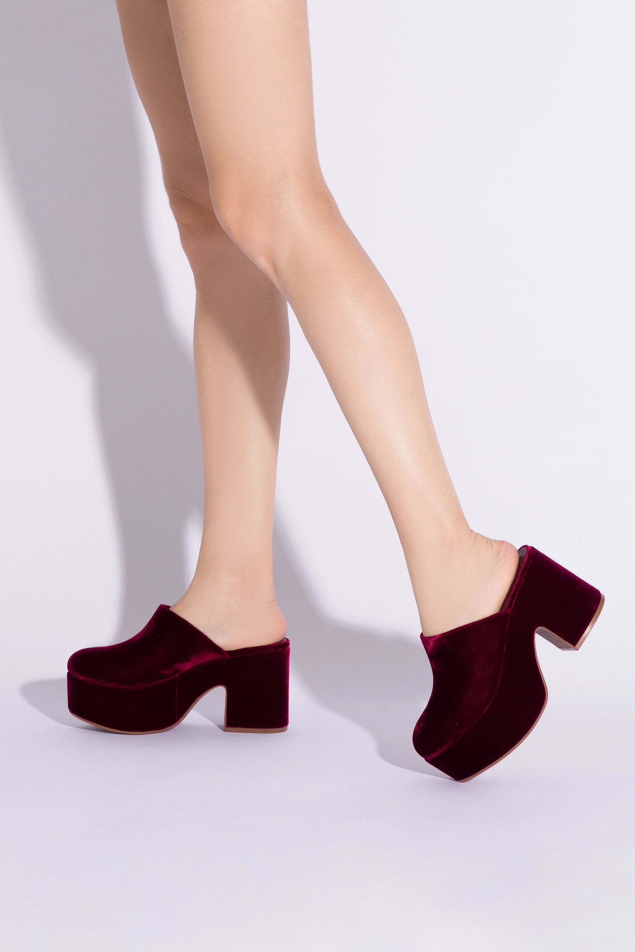 Miso Platform Clog Shoes for Women - Comfortable Velvet Slip-On Clogs in Wine Red - Perfect for Casual Wear, Home, and Garden Use