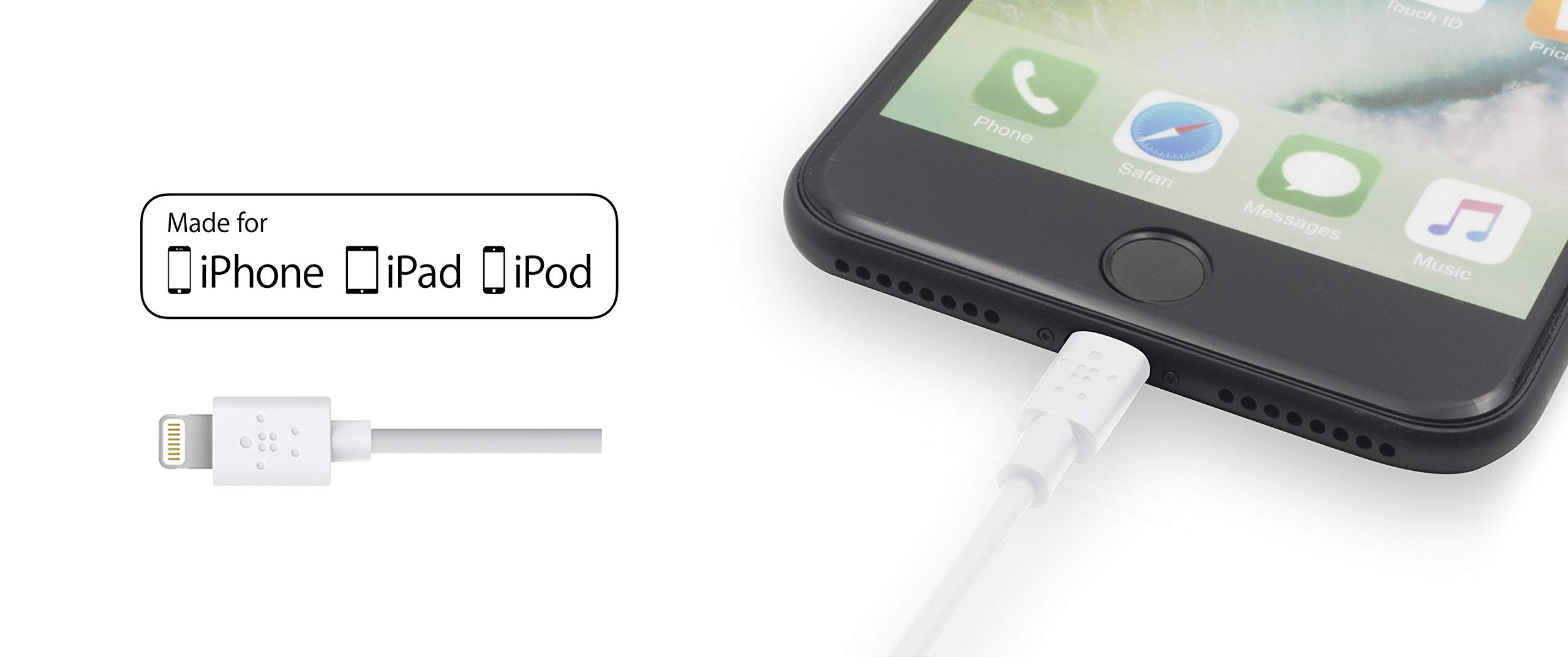 Belkin MFi Certified Lightning to USB Cable - 4ft/1.2m Fast Charging & Sync Cable for iPhone 15/14/13/12/11/XS/XR/X/8/7/6 (White) - Perfect for Home, Office & Travel Charging Needs
