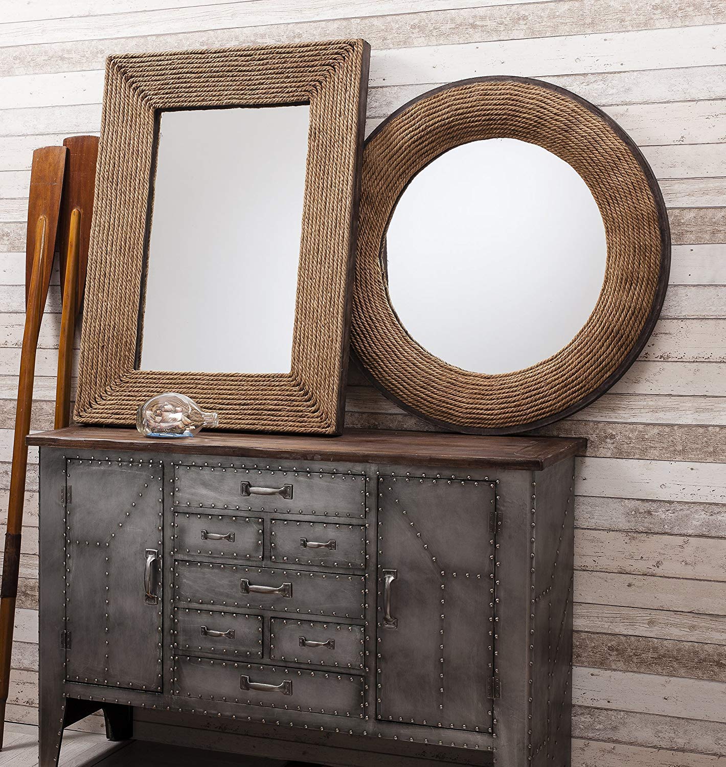 Nagina International Rope Trim Round Wall Mirror - Elegant Decorative Hanging Mirror for Living Room, Bedroom & Bathroom