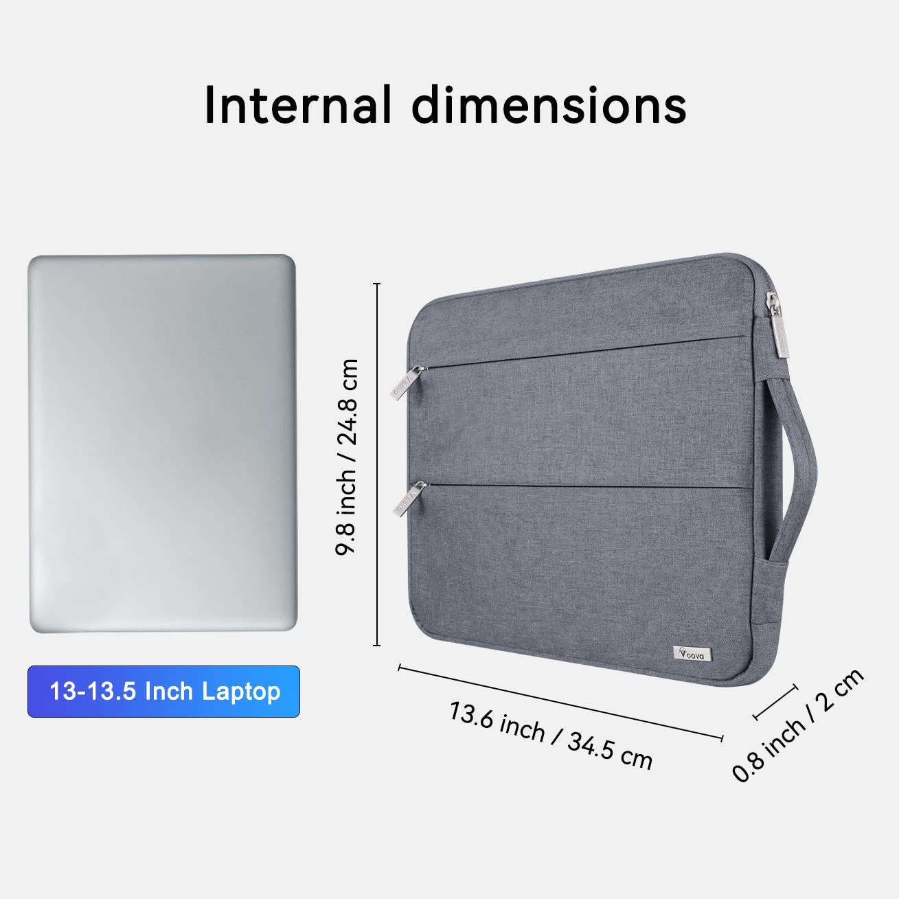 Voova 13-13.6 Inch Waterproof Laptop Sleeve Case - Compatible with MacBook Air/Pro 13 M2/M1, Surface Laptop 5/4, Surface Pro X/9/8 & iPad Pro 12.9 - Lightweight Protective Computer Bag with Handle (Grey) - Perfect for Work, Travel & School Commute