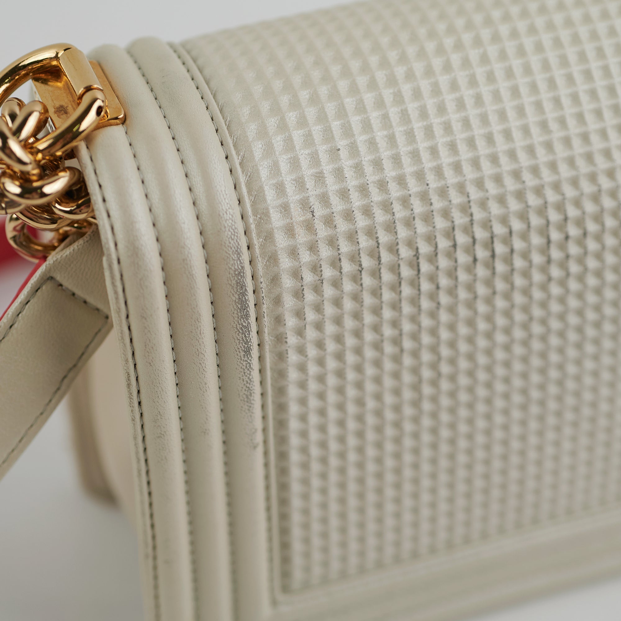 Chanel Old Medium Cube Embossed Boy Bag in White - Luxury Crossbody Bag for Women, Perfect for Date Night & Special Occasions