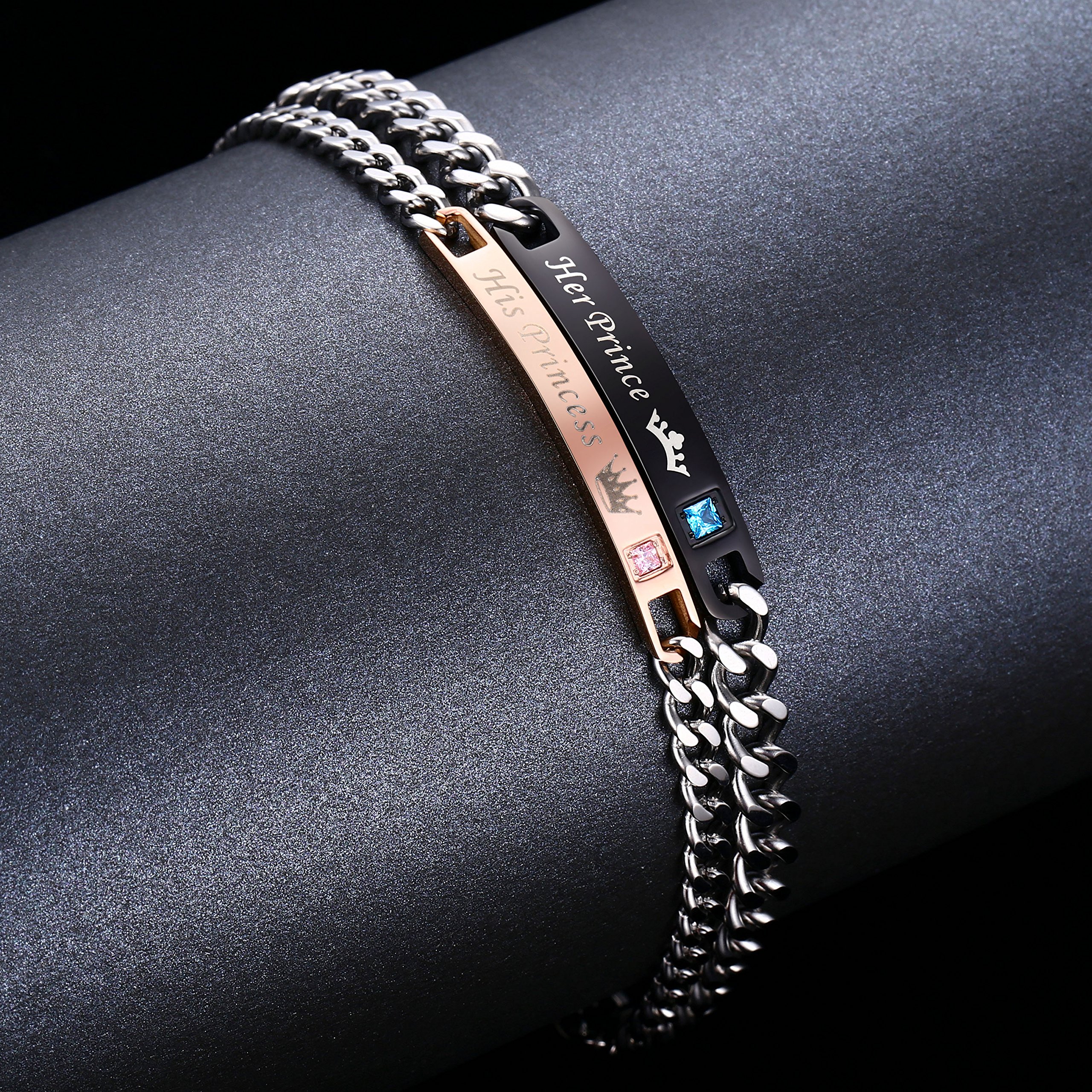 His & Hers Couples Bracelets - King & Queen Matching Set, Stainless Steel Anniversary Gifts for Couples - Perfect for Anniversaries & Romantic Dates
