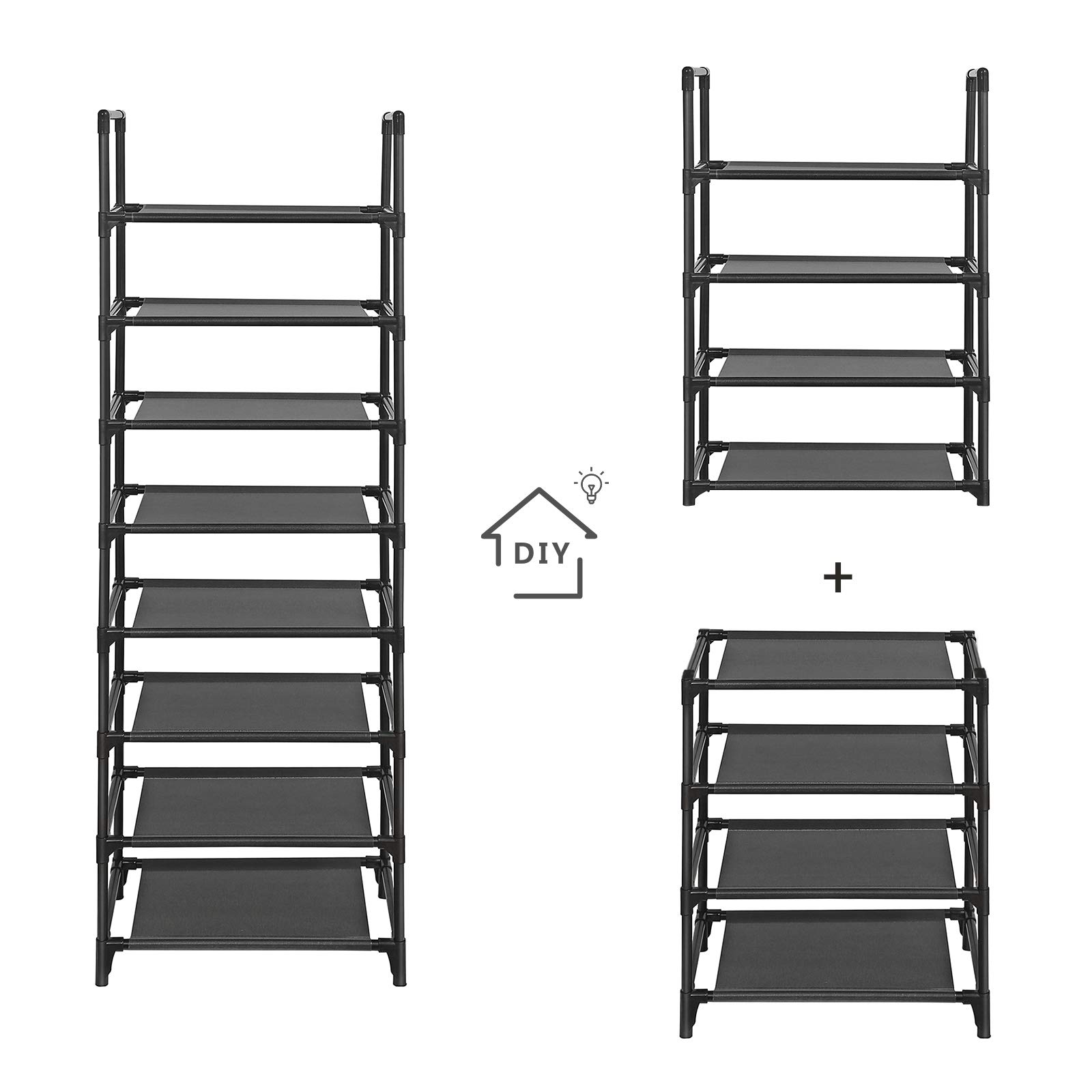 SONGMICS 8-Tier Shoe Rack Organizer - Holds 16-20 Pairs of Shoes, Space Saving Shoe Shelf Tower for Closet & Entryway, Sturdy Black Shoe Storage (ULSR24BK) - Perfect for Small Spaces & Apartment Organization
