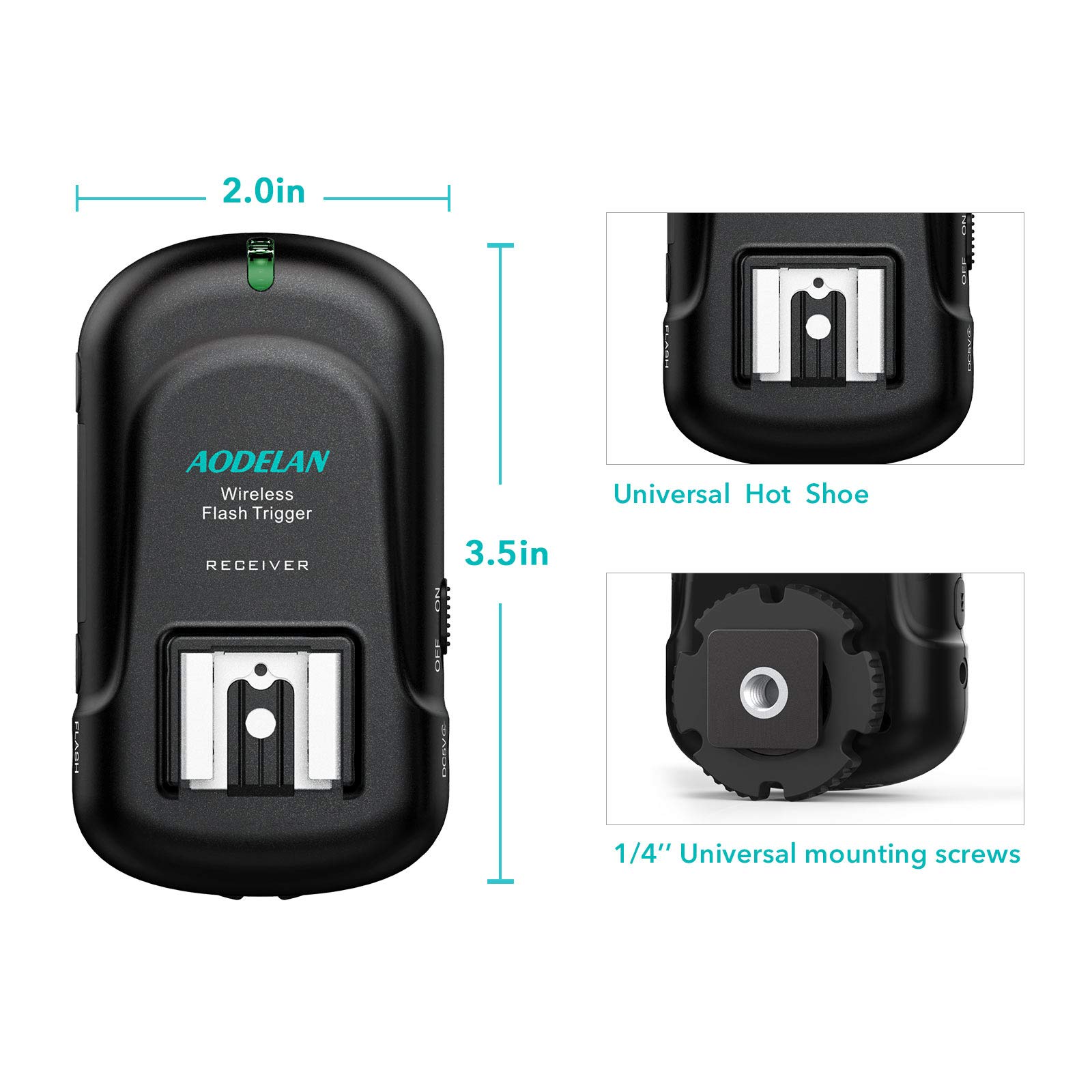 AODELAN Wireless Flash Trigger Receiver - Universal Hot Shoe Compatible with Canon Nikon Olympus Panasonic Pentax Fuji Samsung Sony (Except Sony Flashes) - Perfect for Studio Photography, Wedding Events & Outdoor Shooting