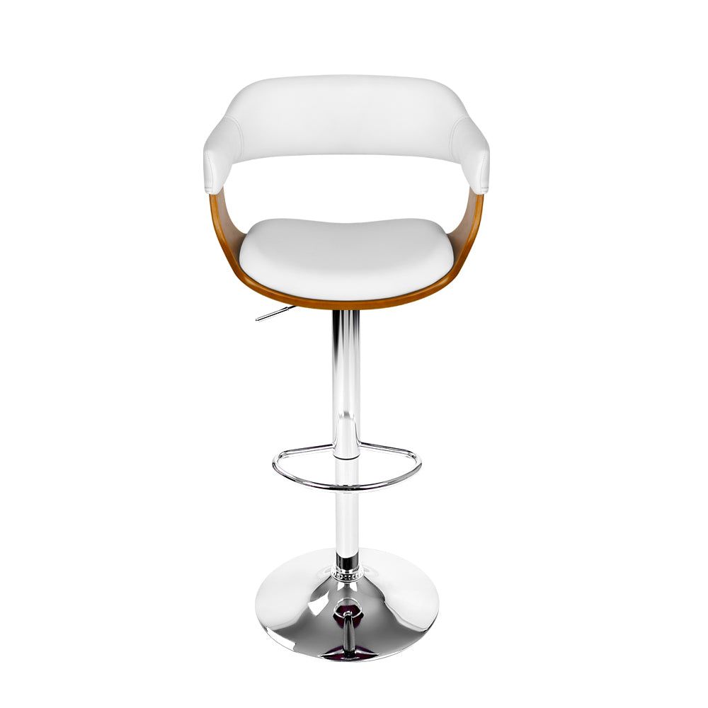 Adjustable Height Leather Bar Stools with Armrests - White Gas Lift Swivel Stool for Kitchen Island, Breakfast Bar & Home Decor