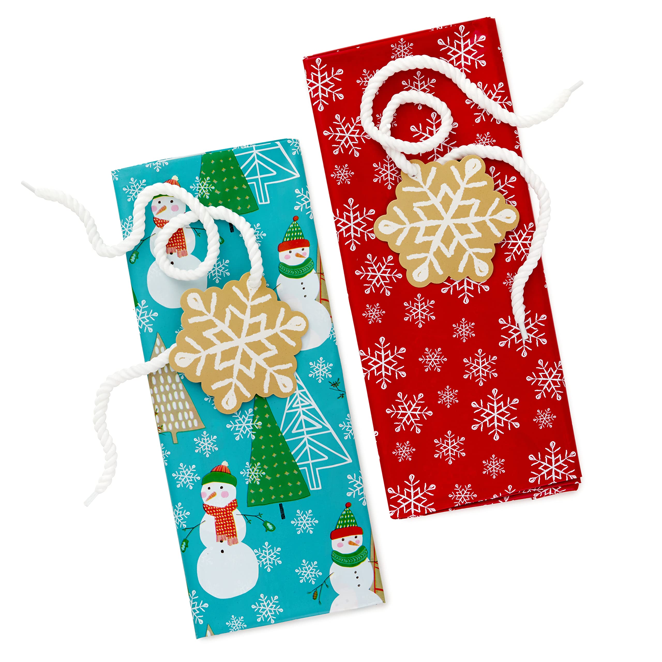 Hallmark Jumbo Plastic Holiday XL Gift Bags (2 Extra Large Bags: Snowflakes on Red, Rustic Snowmen) for Carry-on Luggage, Giant Stuffed Animals, Bedding Sets - Perfect for Christmas Gifts, Travel Storage & Home Organization
