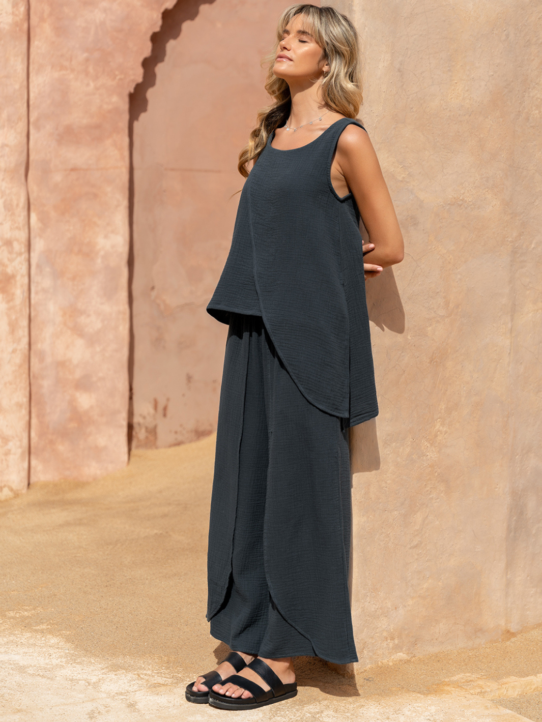 Premium Soft Caro Cotton Top in Charcoal - Comfortable & Stylish Women's Blouse for Casual Wear, Office & Everyday Outfits