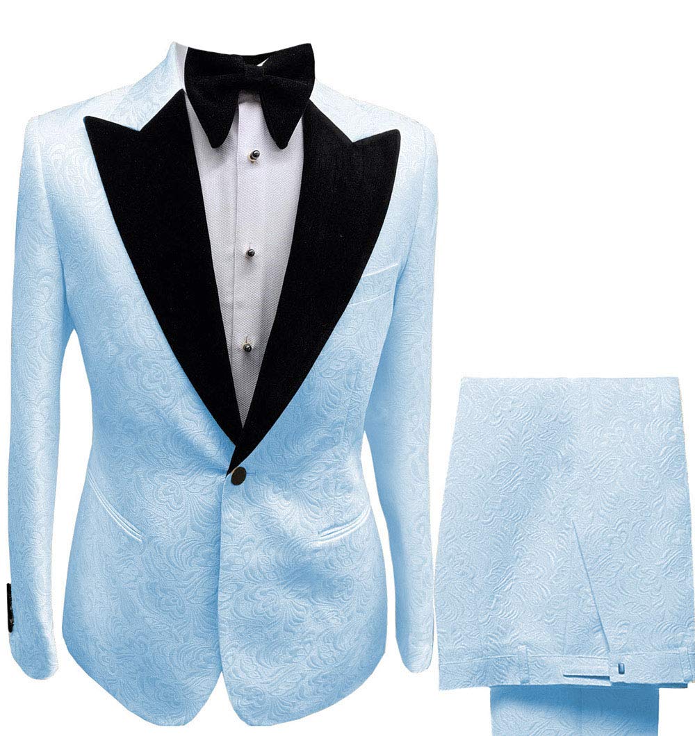 Men's Slim Fit 2-Piece Wedding Suit Set - One Button Formal Tuxedo with Printing (Blazer + Pants) for Groom, Prom & Special Occasions