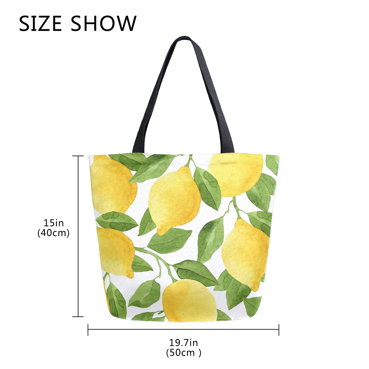 SUABO Large Lemon Print Canvas Tote Bag for Women - Reusable Casual Shoulder Handbag, Eco-Friendly Grocery Shopping Bag for Beach, Market & Daily Use