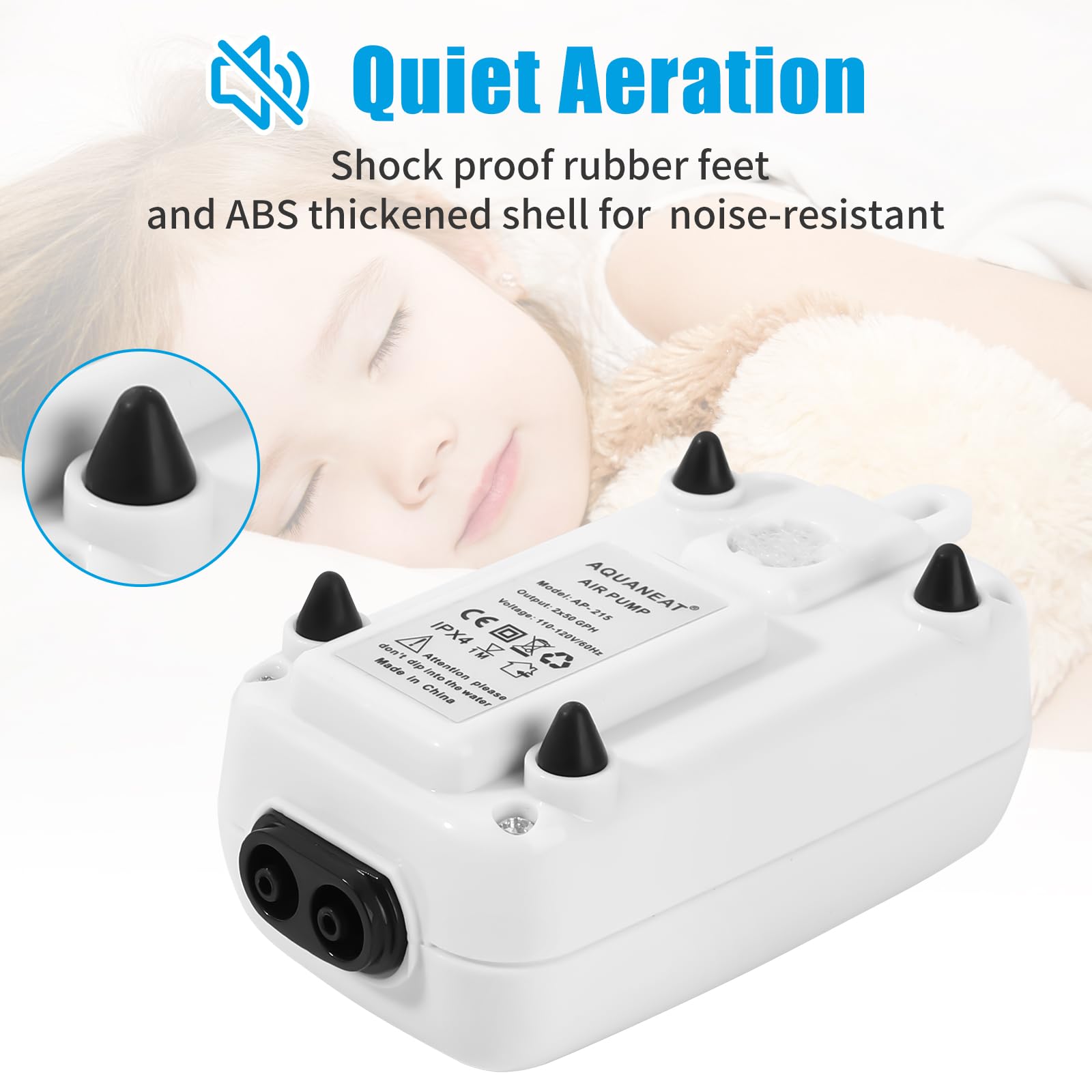 AQUANEAT 100 Gallon Aquarium Air Pump - Adjustable Dual Outlet Hydroponic Oxygen Aerator with Air Stones & Tubing for Fish Tanks, Hydroponics | Quiet Operation for Home & Office Aquariums