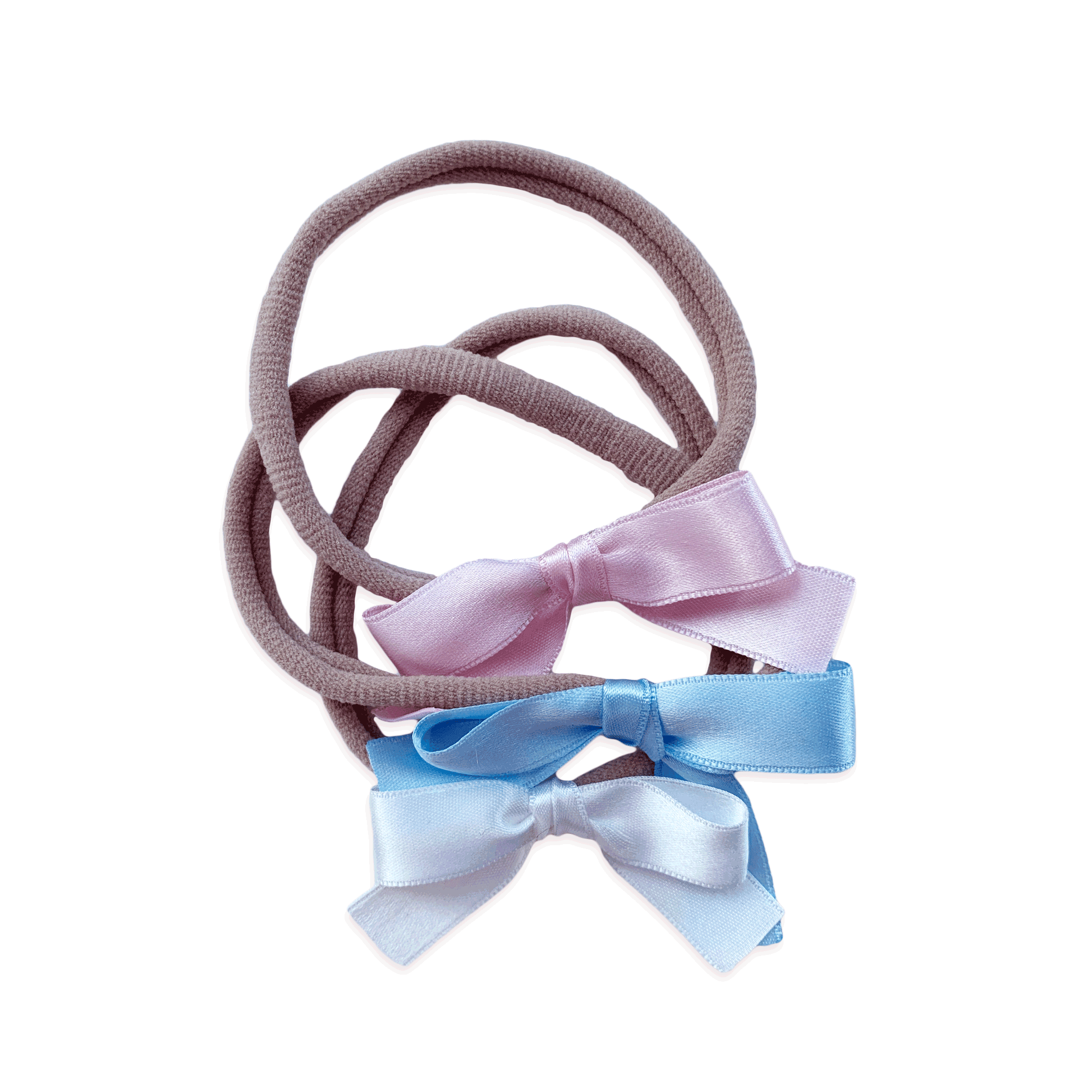 3-Pack Small Satin Bow Baby Headbands - Baby Pink, Blue & Ivory | Newborn Photo Props, Baby Shower Gifts, First Birthday Outfit Accessories