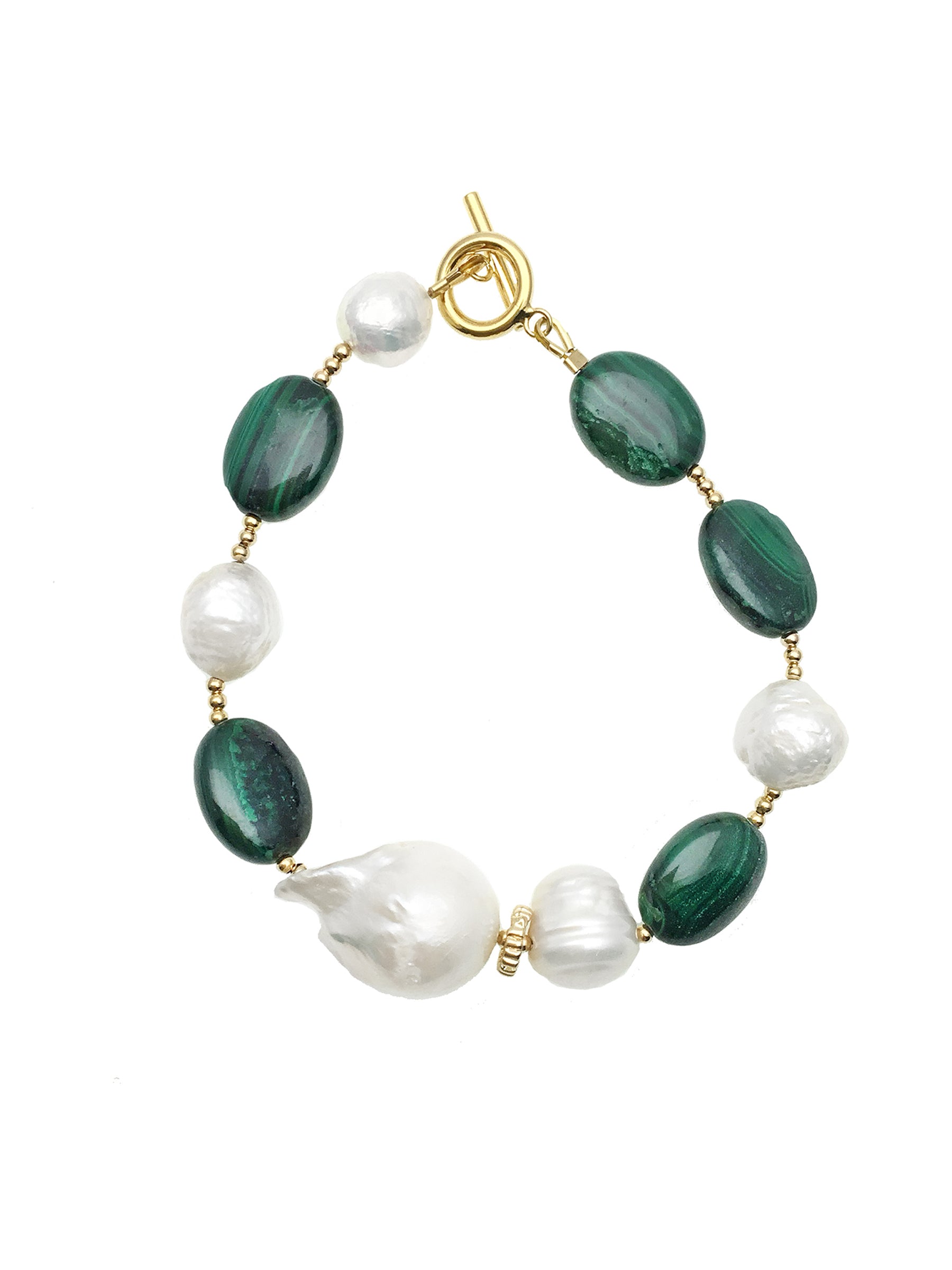 Handmade Malachite & Baroque Pearls Bracelet with Edison Pearls - Elegant Boho Jewelry for Women - Perfect for Weddings, Parties & Everyday Wear