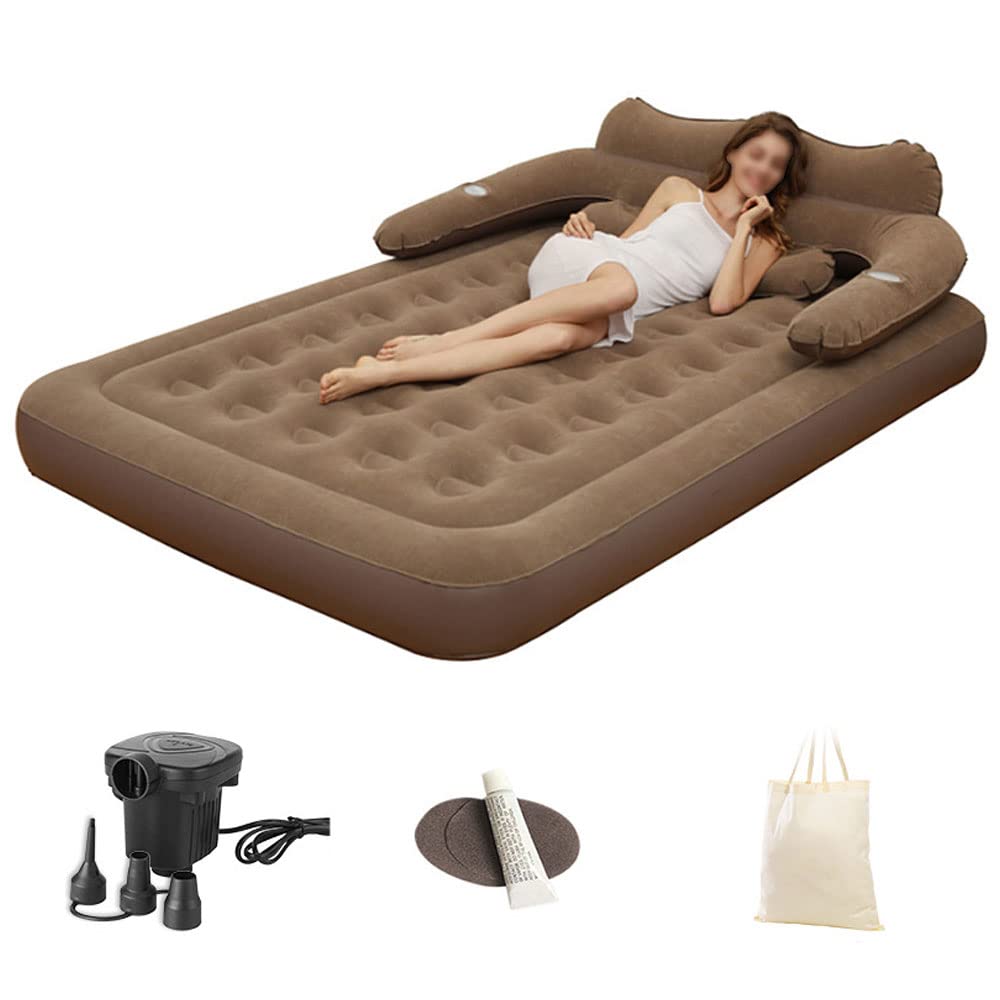 **Twin Air Mattress for Camping - Portable Inflatable Bed with Soft Backrest & Repair Kit - Ideal for Tent, Car Travel, Overnight Outdoors & Family Leisure - Coffee Color (152 x 203 x 22 cm)**